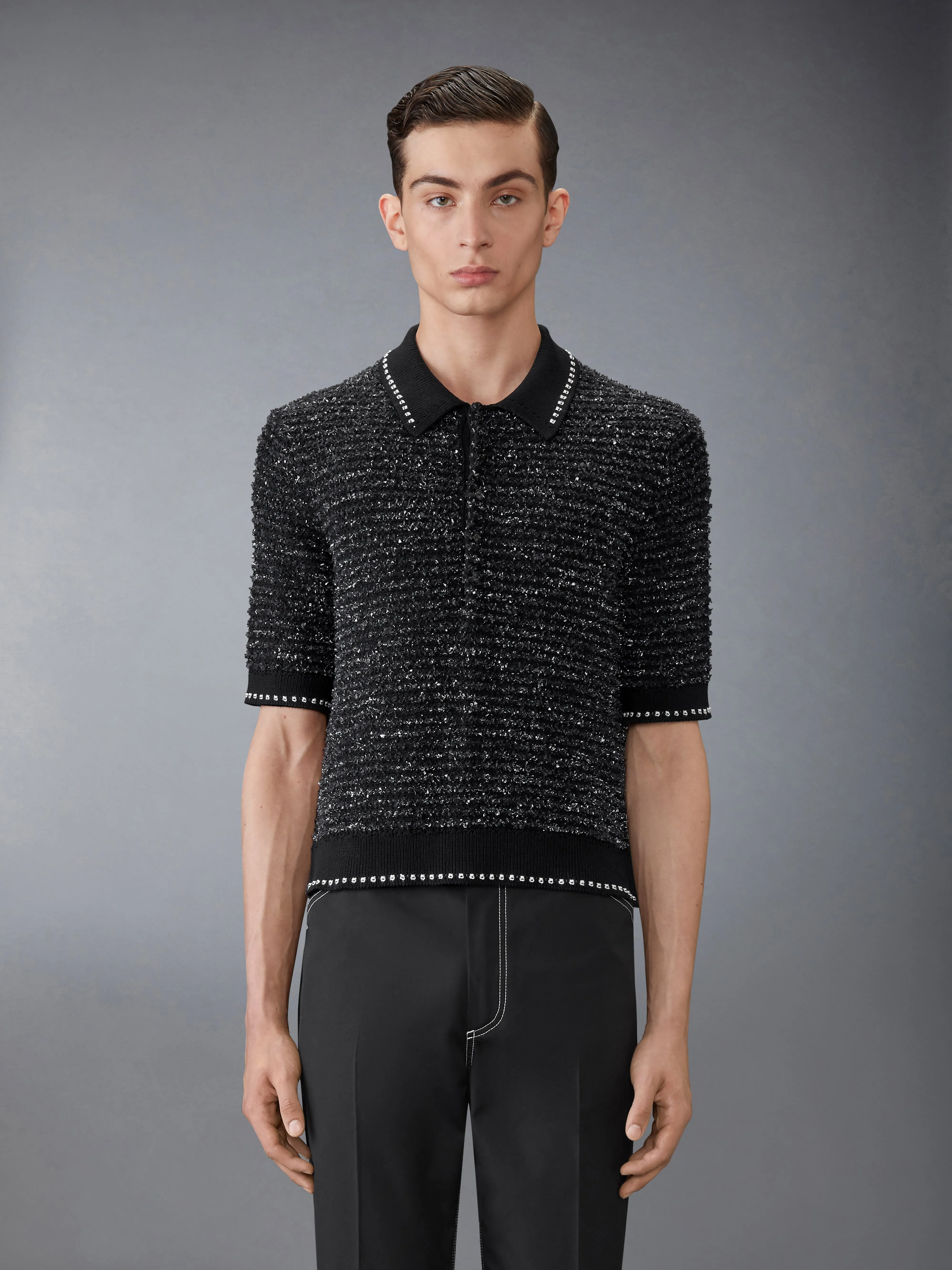 EYELASH TWEED JACQUARD POLO sold by Thom Browne