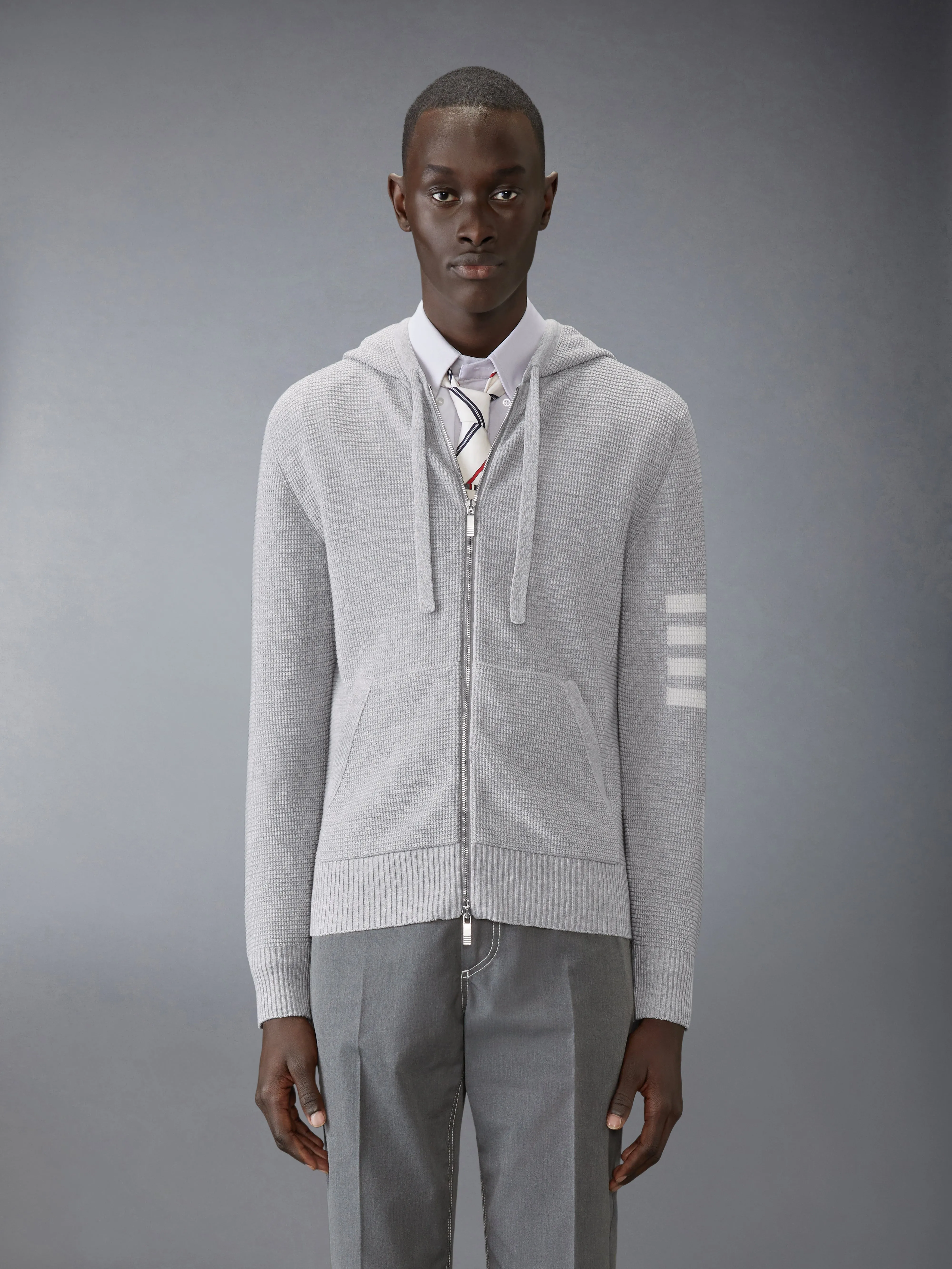 LINEN COTTON 4-BAR RELAXED FIT HOODIE sold by Thom Browne