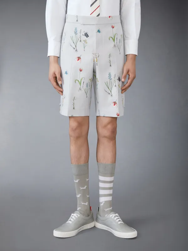 COTTON LINEN BOTANICAL BACKSTRAP SHORTS made by Thom Browne