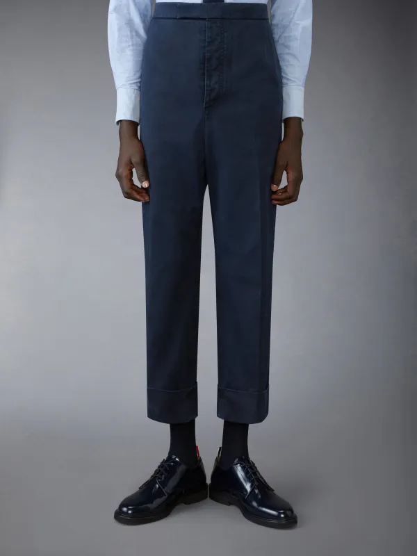 COTTON TWILL HIGH RISE BACKSTRAP TROUSER sold by Thom Browne
