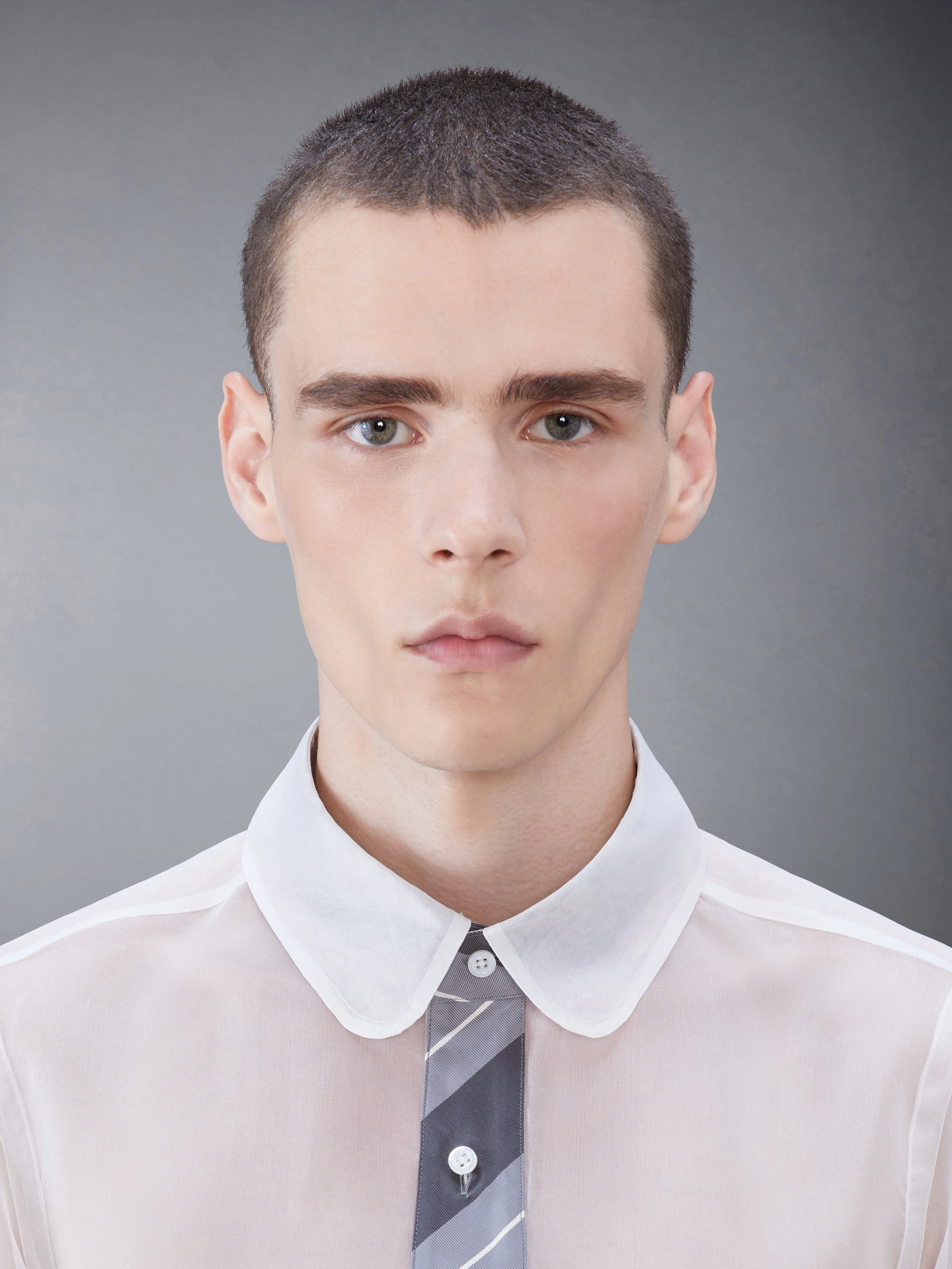 SILK ORGANZA TIE APPLIQUE ROUND COLLAR SHIRT sold by Thom Browne product image thumbnail 5