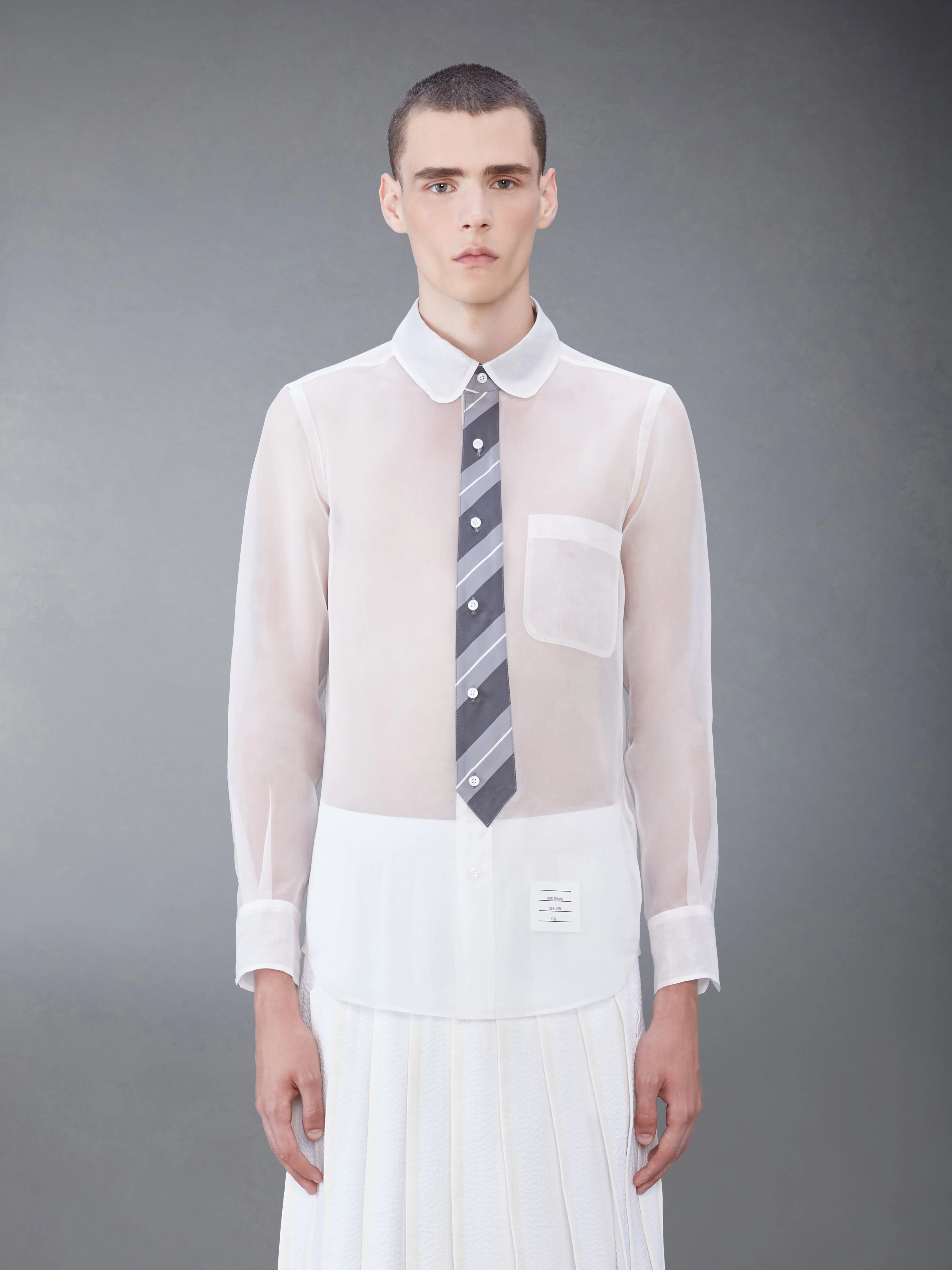 SILK ORGANZA TIE APPLIQUE ROUND COLLAR SHIRT sold by Thom Browne product image thumbnail 2
