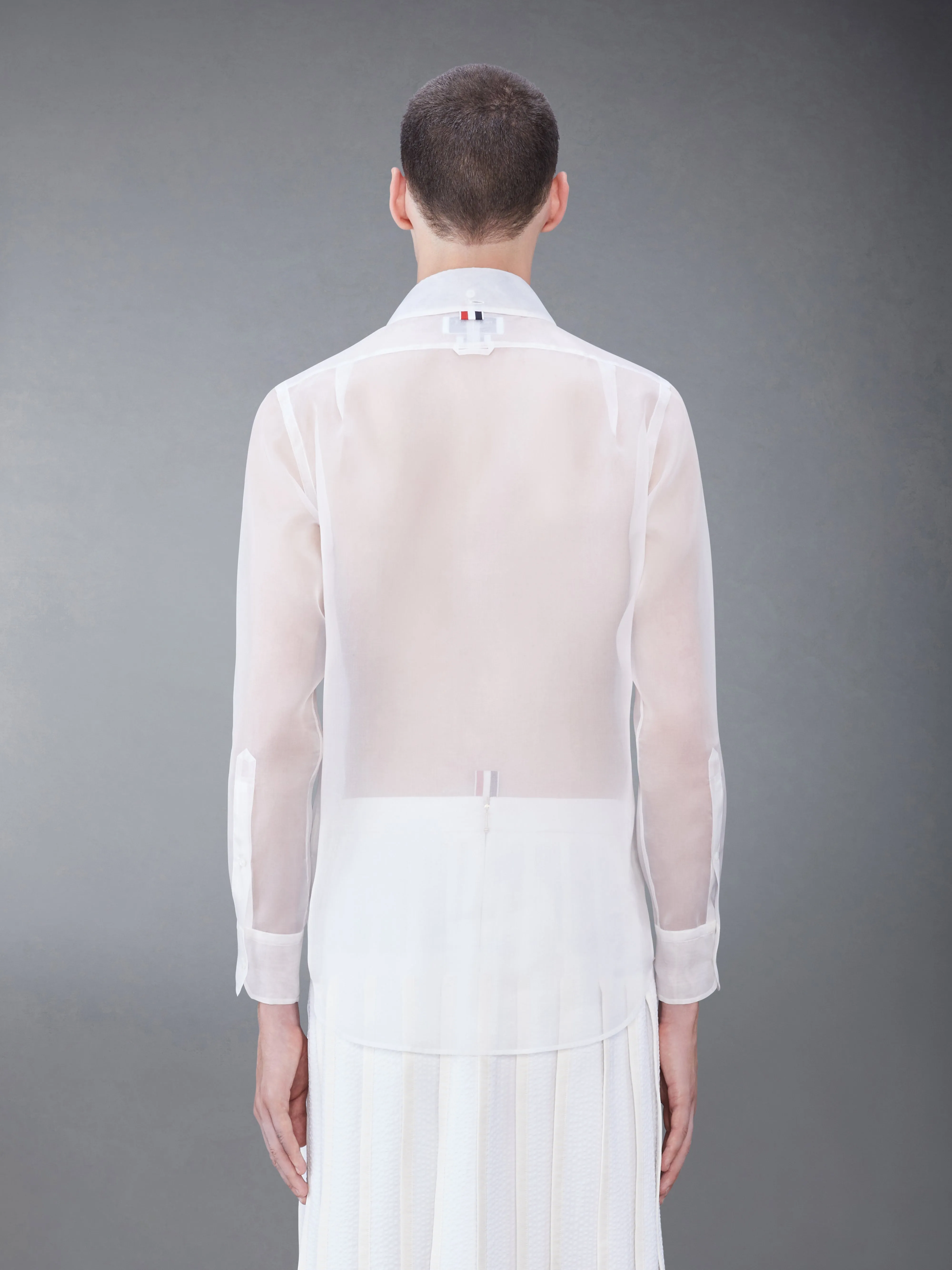 SILK ORGANZA TIE APPLIQUE ROUND COLLAR SHIRT sold by Thom Browne product image thumbnail 3