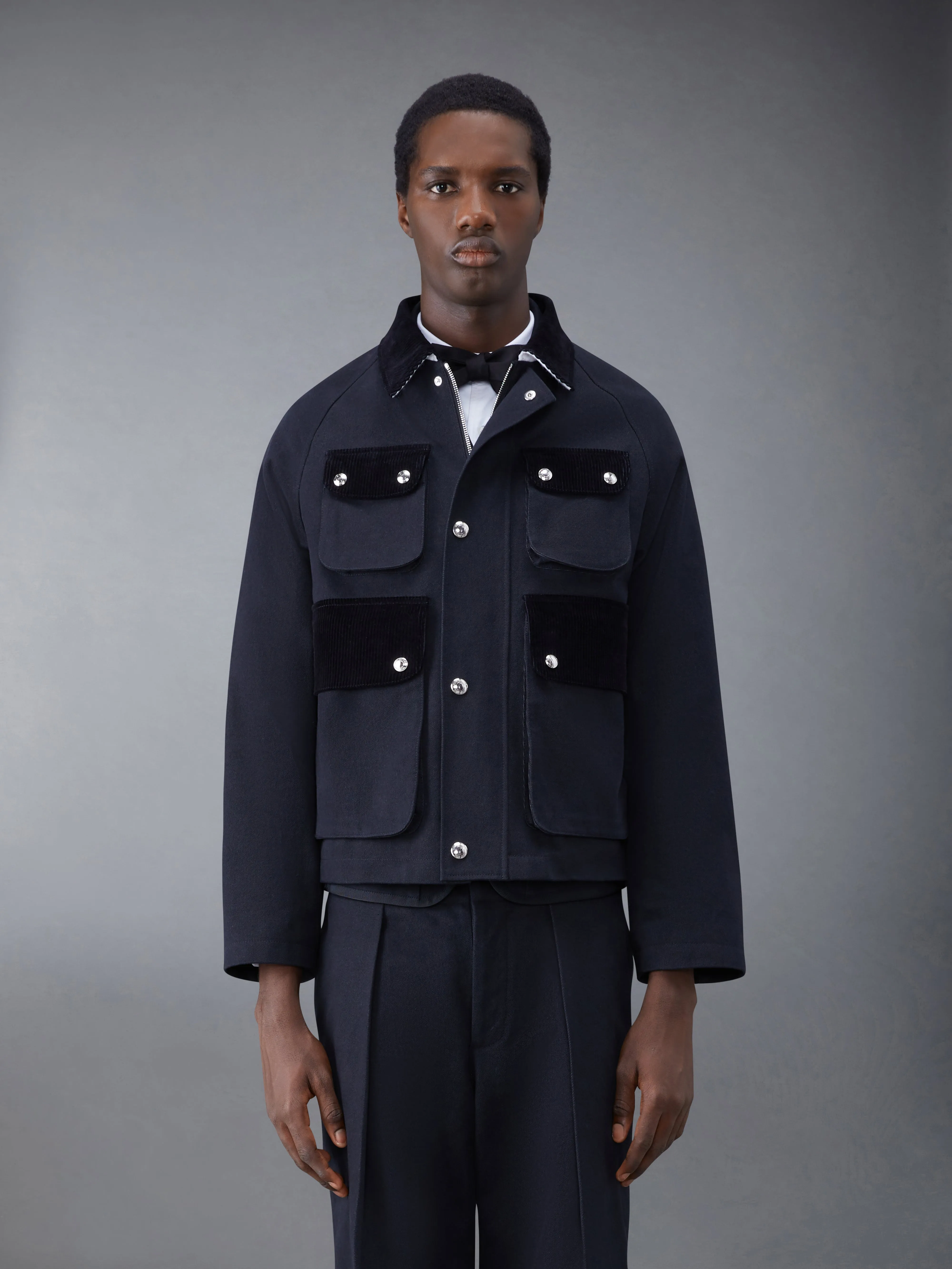 SELVEDGE DENIM CROPPED RELAXED FIELD JACKET sold by Thom Browne