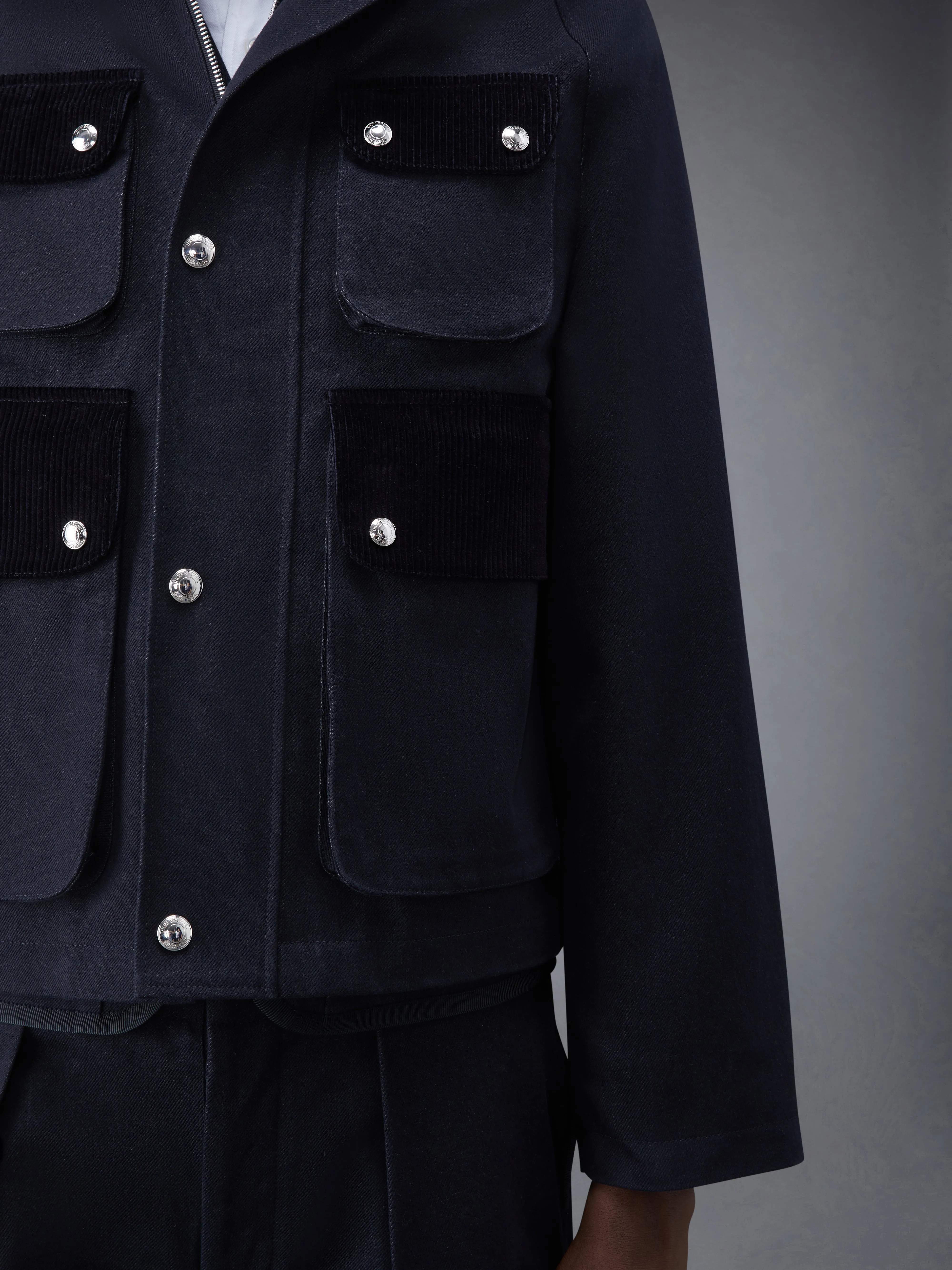 SELVEDGE DENIM CROPPED RELAXED FIELD JACKET sold by Thom Browne product image thumbnail 5