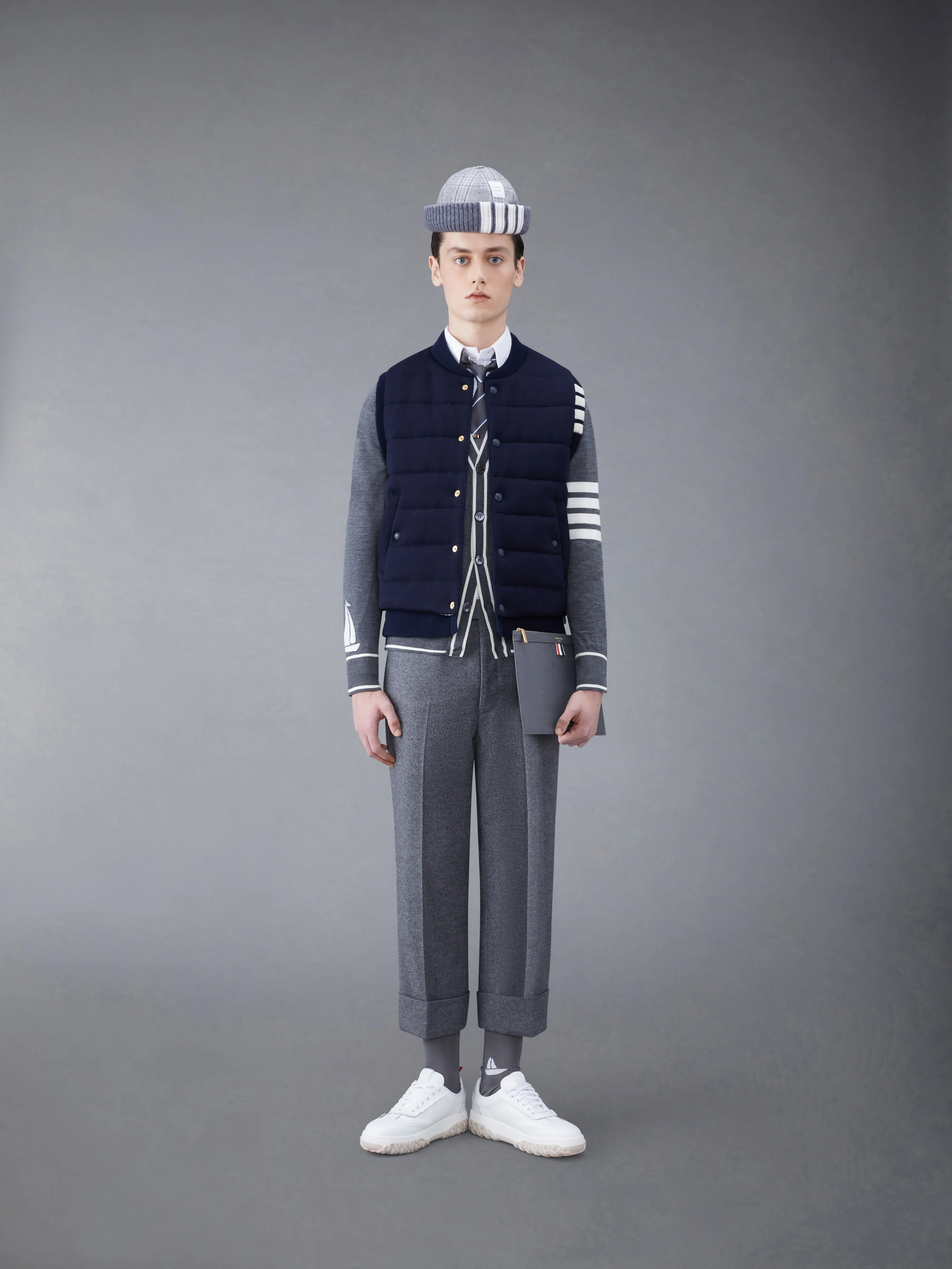 MERINO AND JERSEY DOWN REVERSIBLE VEST sold by Thom Browne product image thumbnail 4