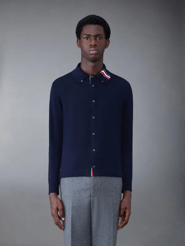 MERINO JERSEY STRIPE INTARSIA SHIRT sold by Thom Browne