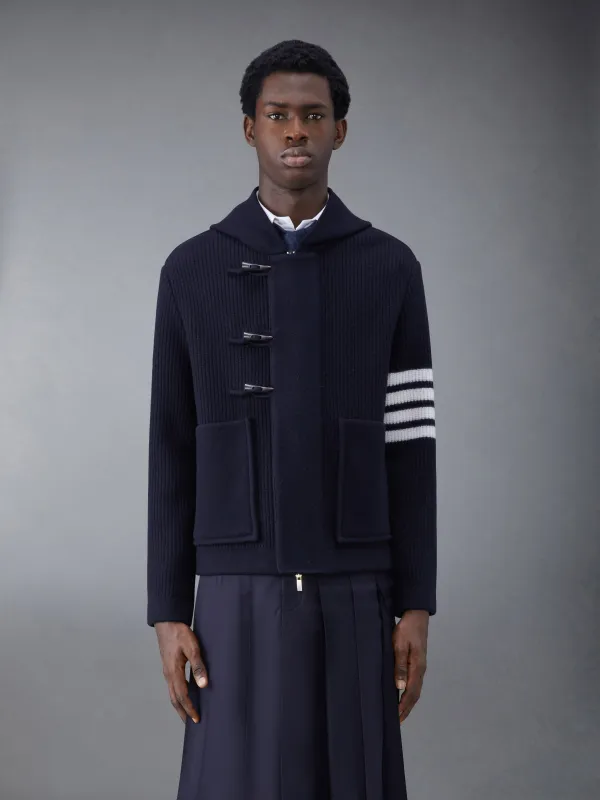 Boiled Wool Half Cardigan Stitch Hooded 4-Bar Duffle Jacket sold by Thom Browne