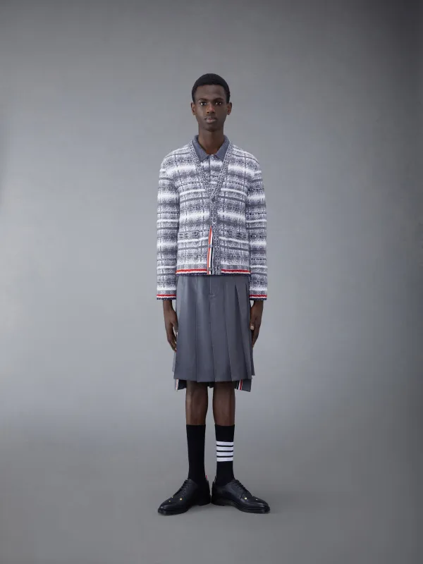 TARTAN MOHAIR MERINO CHECK V-NECK CARDIGAN sold by Thom Browne