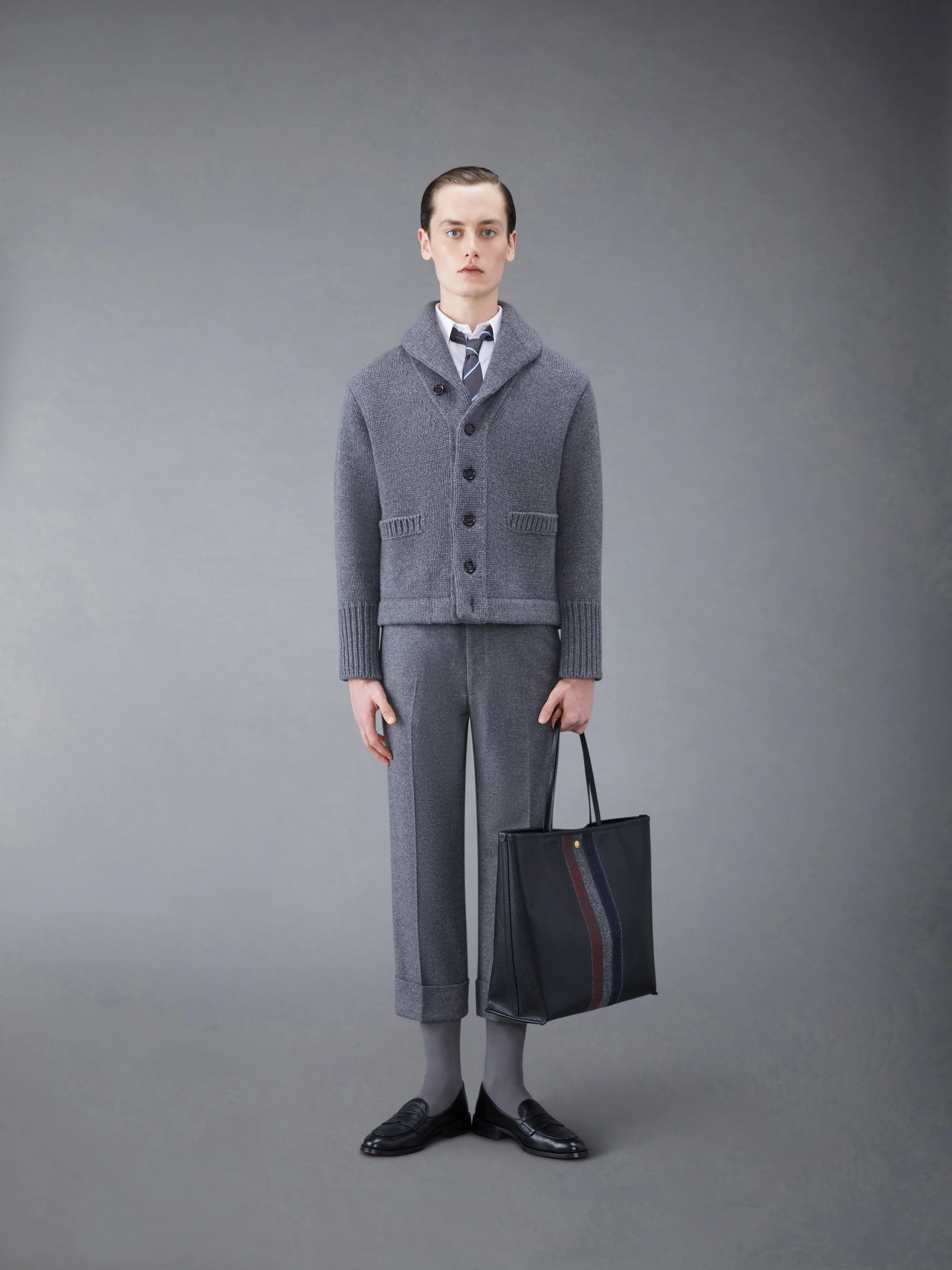 Super Chunky Cashmere Jersey Shawl Collar Cardigan sold by Thom Browne product image thumbnail 3