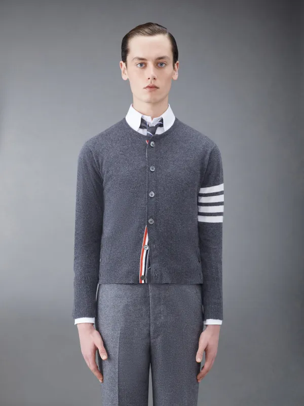 CASHMERE 4-BAR SHORT CREW NECK CARDIGAN sold by Thom Browne