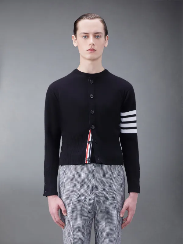 CASHMERE 4-BAR SHORT CREW NECK CARDIGAN sold by Thom Browne