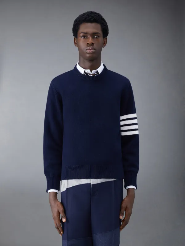 Merino Jersey 4-Bar Crew Neck Pullover sold by Thom Browne