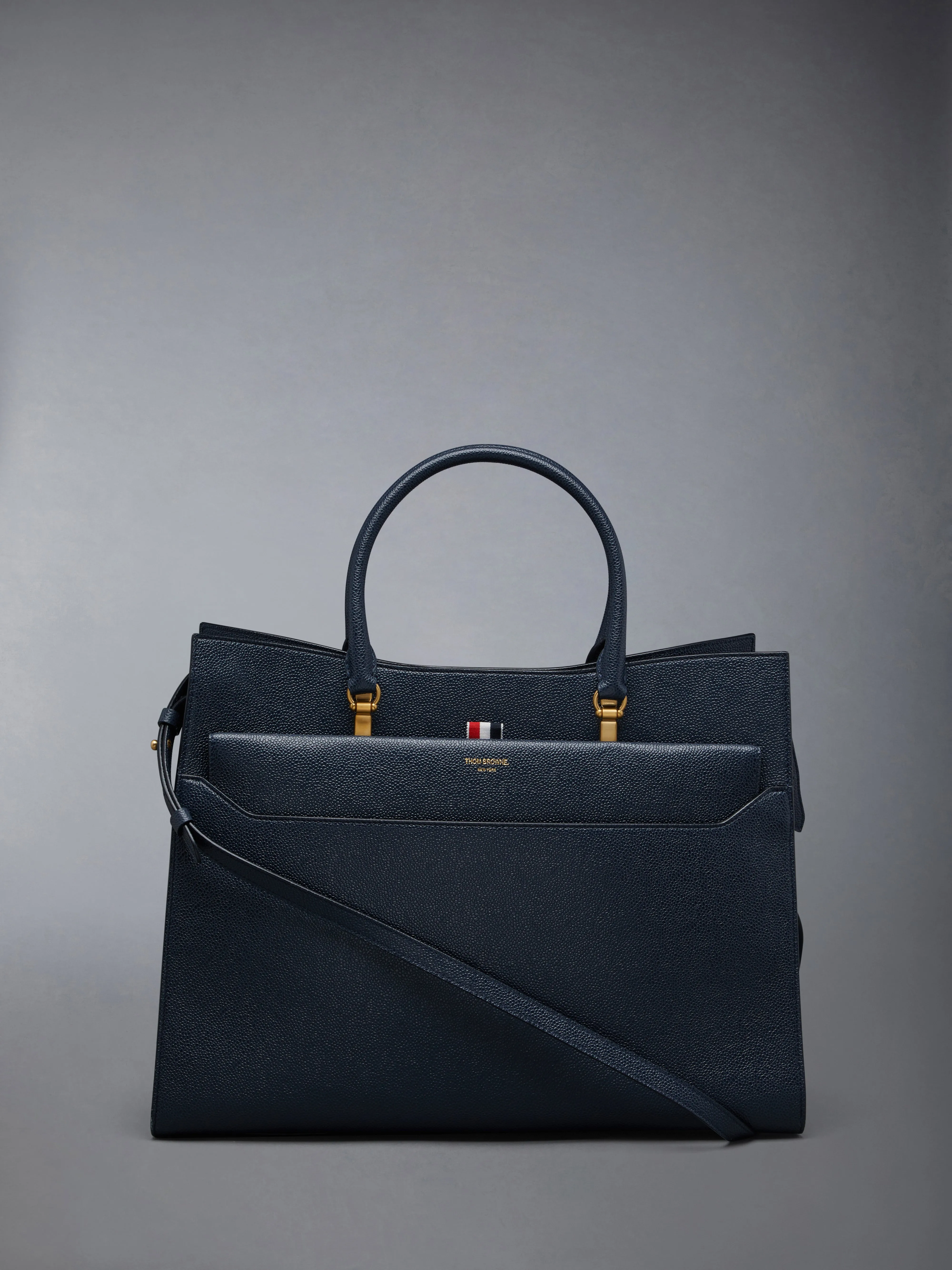 Pebble Grain Leather Large Duet Tote sold by Thom Browne
