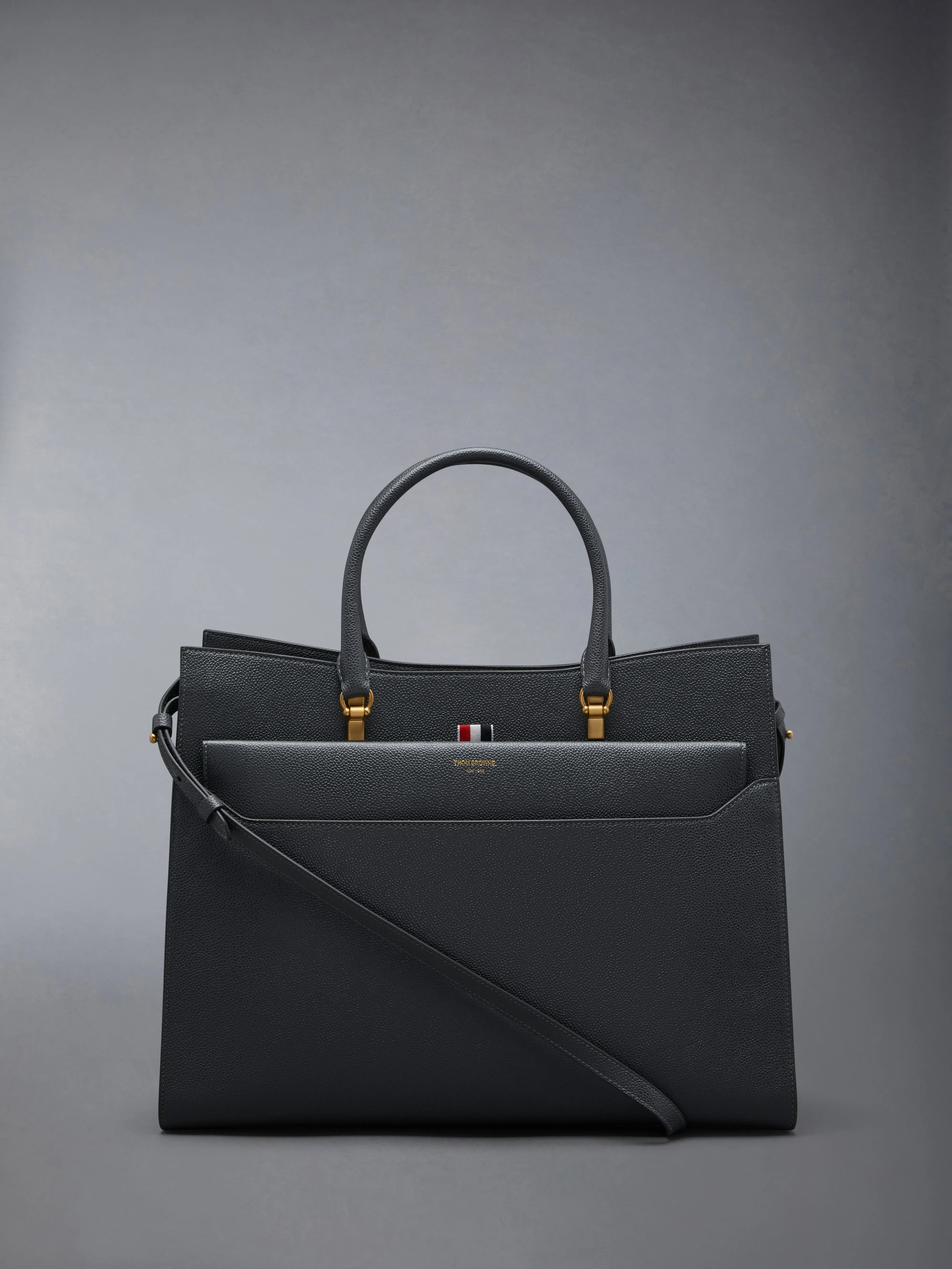 Pebble Grain Leather Large Duet Tote sold by Thom Browne