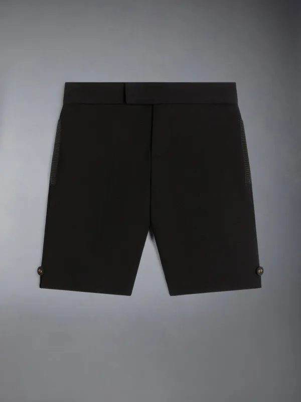 Black Wool Pique Suiting Tuxedo Bermuda Shorts sold by Thom Browne