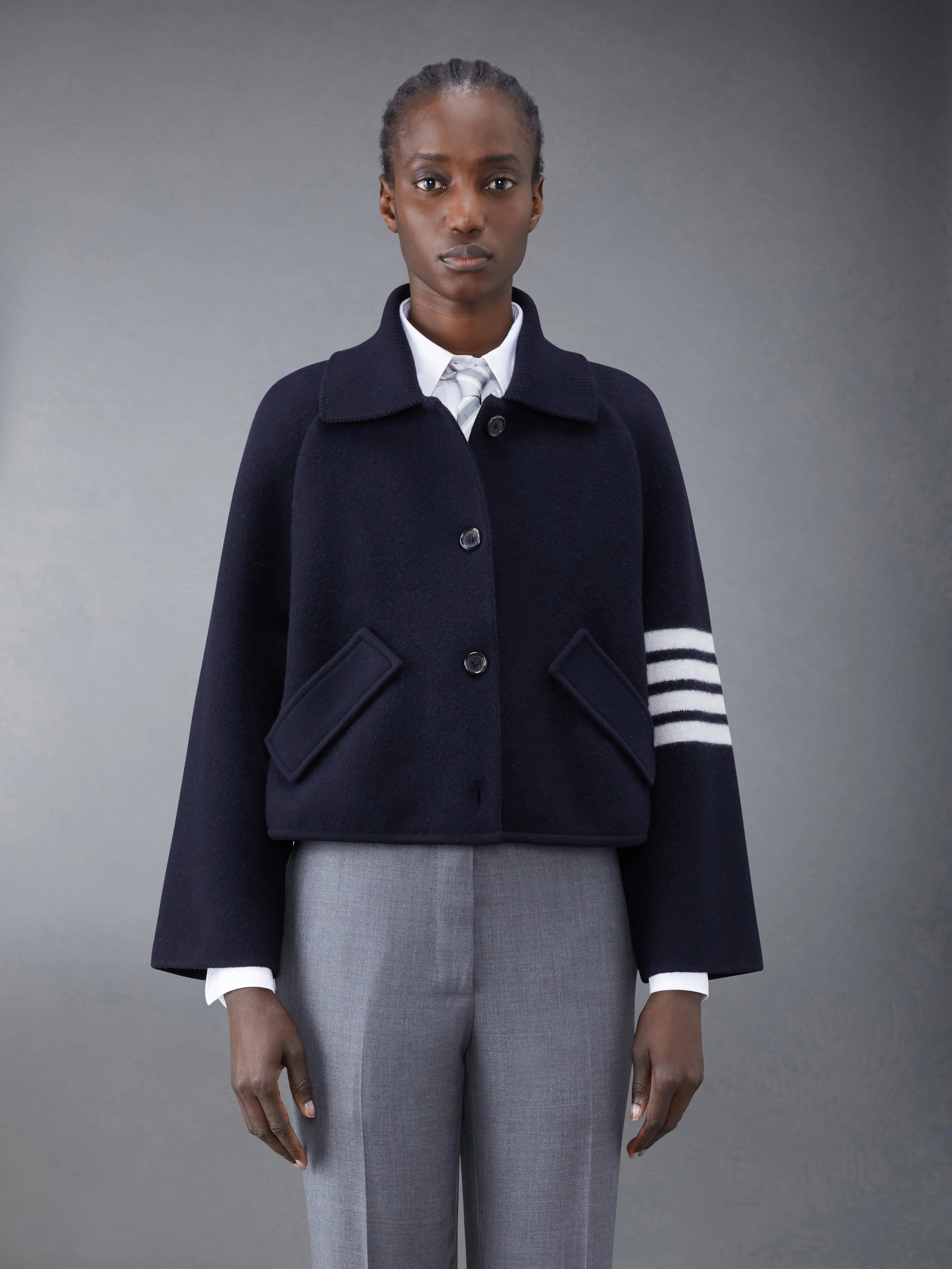 Boiled Wool Milano 4-Bar Cropped Car Coat sold by Thom Browne
