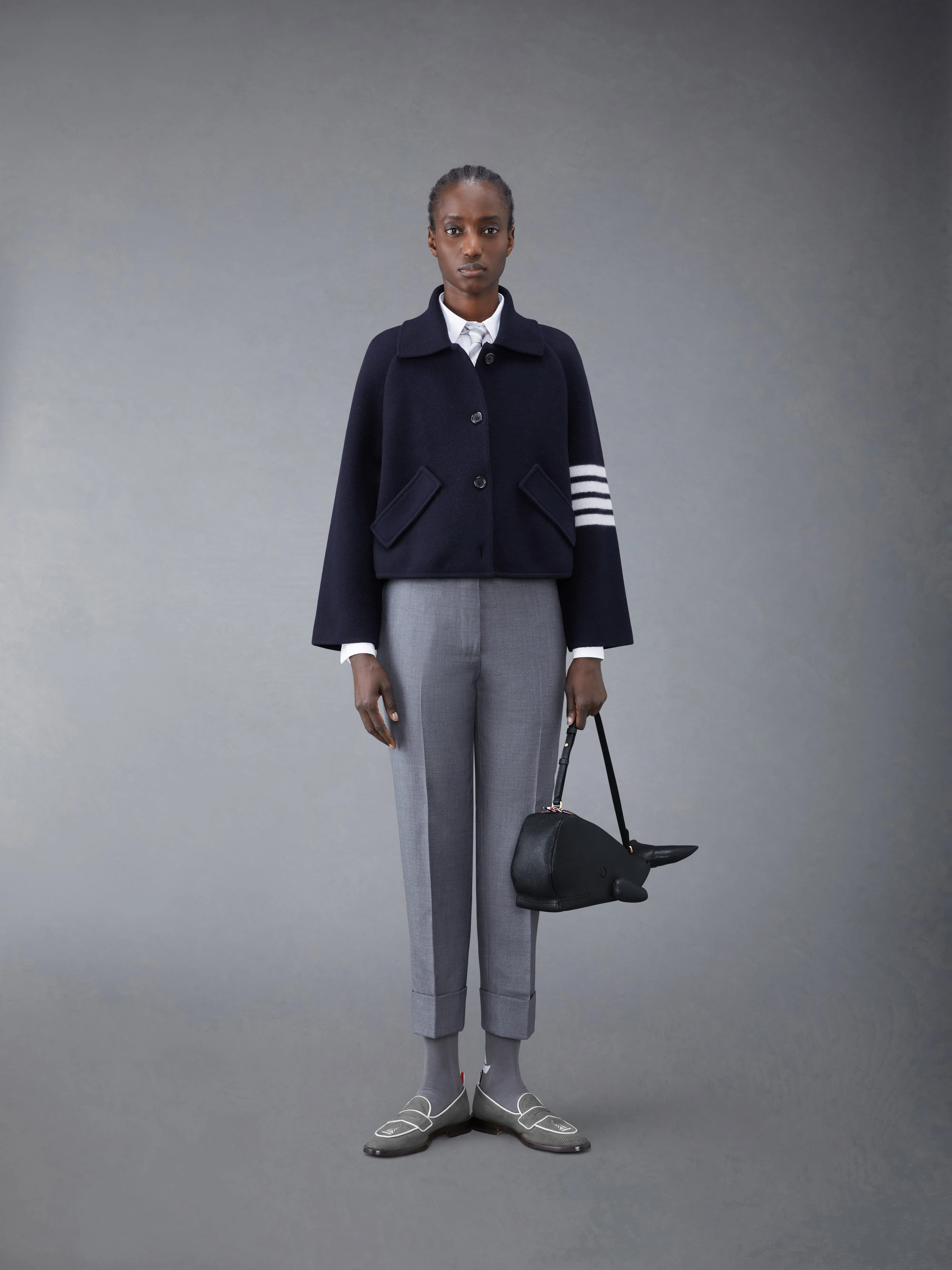 Boiled Wool Milano 4-Bar Cropped Car Coat sold by Thom Browne product image thumbnail 3