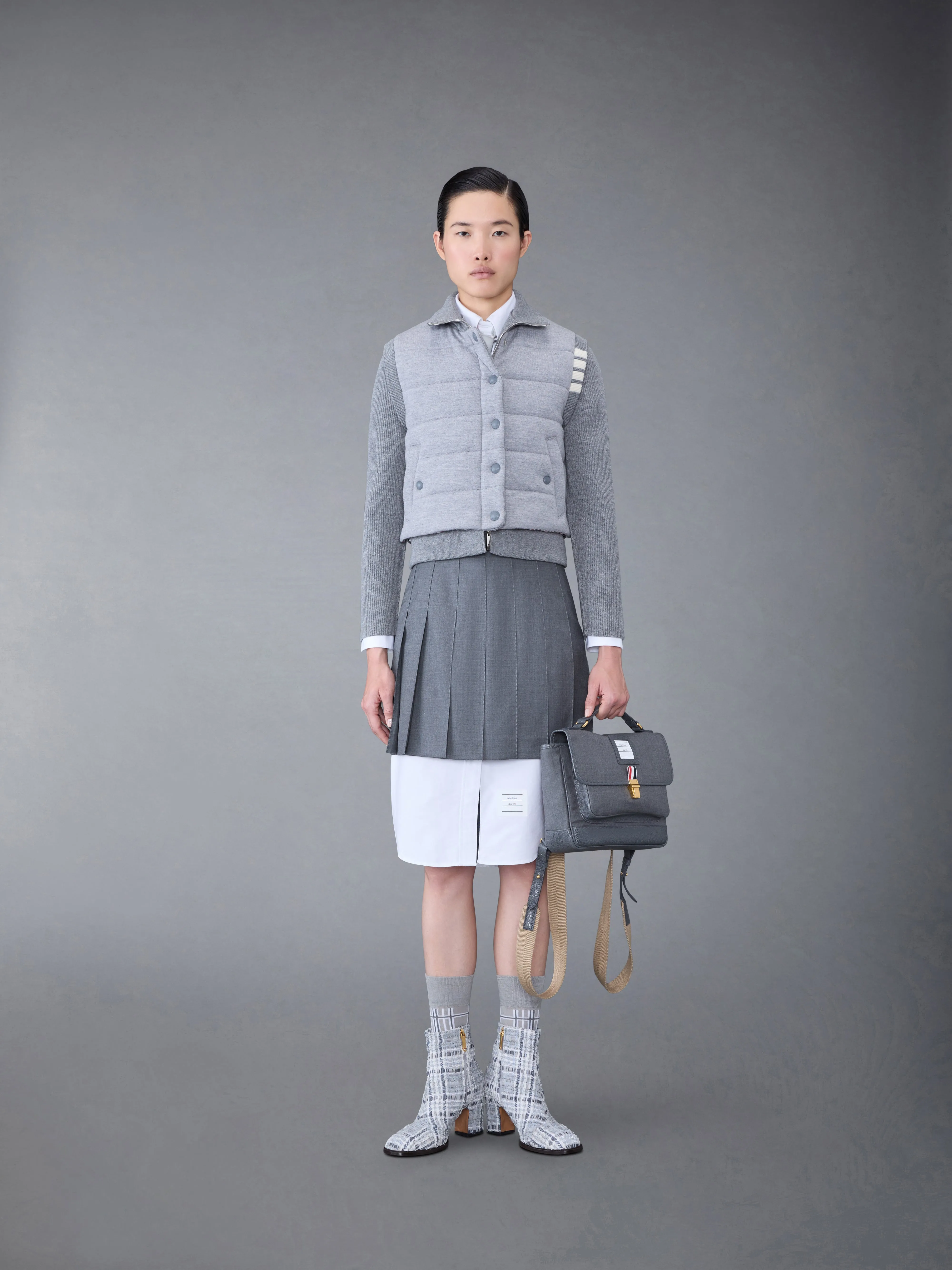 FINE MERINO AND JERSEY REVERSIBLE DOWN 4-BAR FUNNEL NECK JACKET sold by Thom Browne product image thumbnail 4
