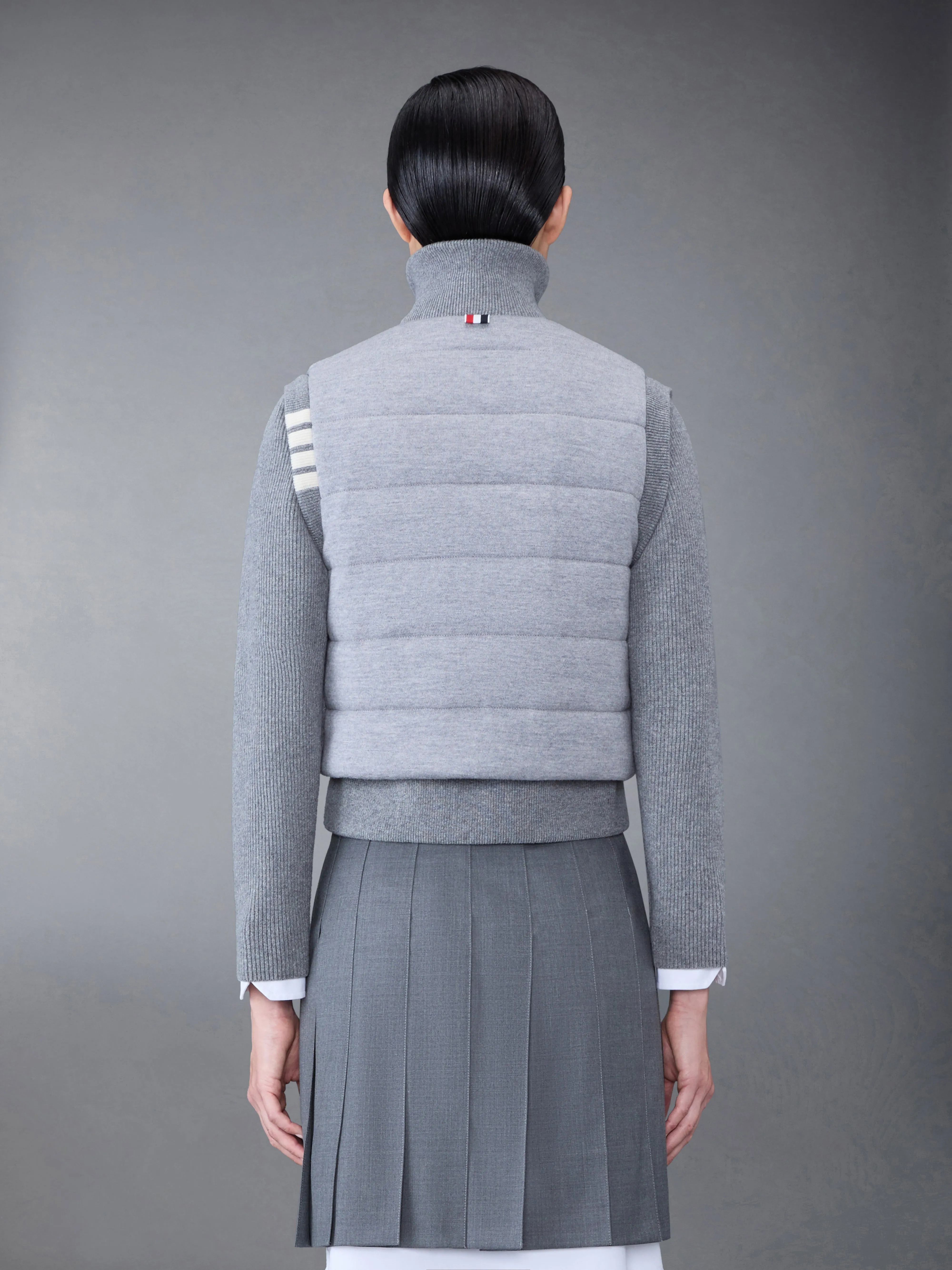 FINE MERINO AND JERSEY REVERSIBLE DOWN 4-BAR FUNNEL NECK JACKET sold by Thom Browne product image thumbnail 3