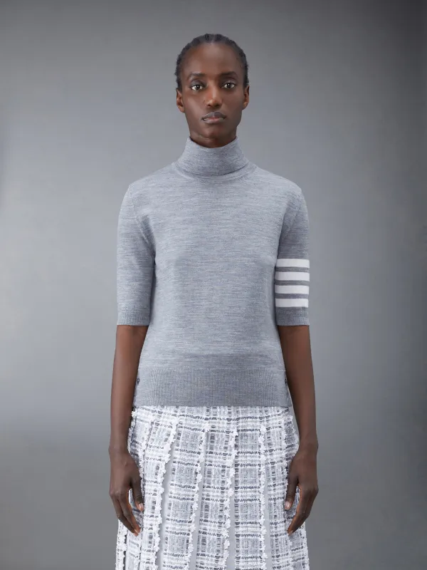 FINE MERINO 4-BAR RELAXED SHORT SLEEVE TURTLENECK sold by Thom Browne