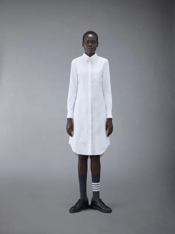 White Classic Oxford Long-sleeve Button Down Knee Length Shirtdress sold by Thom Browne