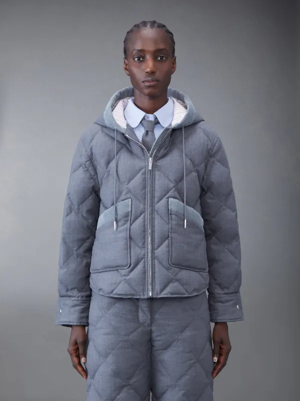 SUPER 120'S TWILL DOWN HOODED PATCH POCKET JACKET made by Thom Browne