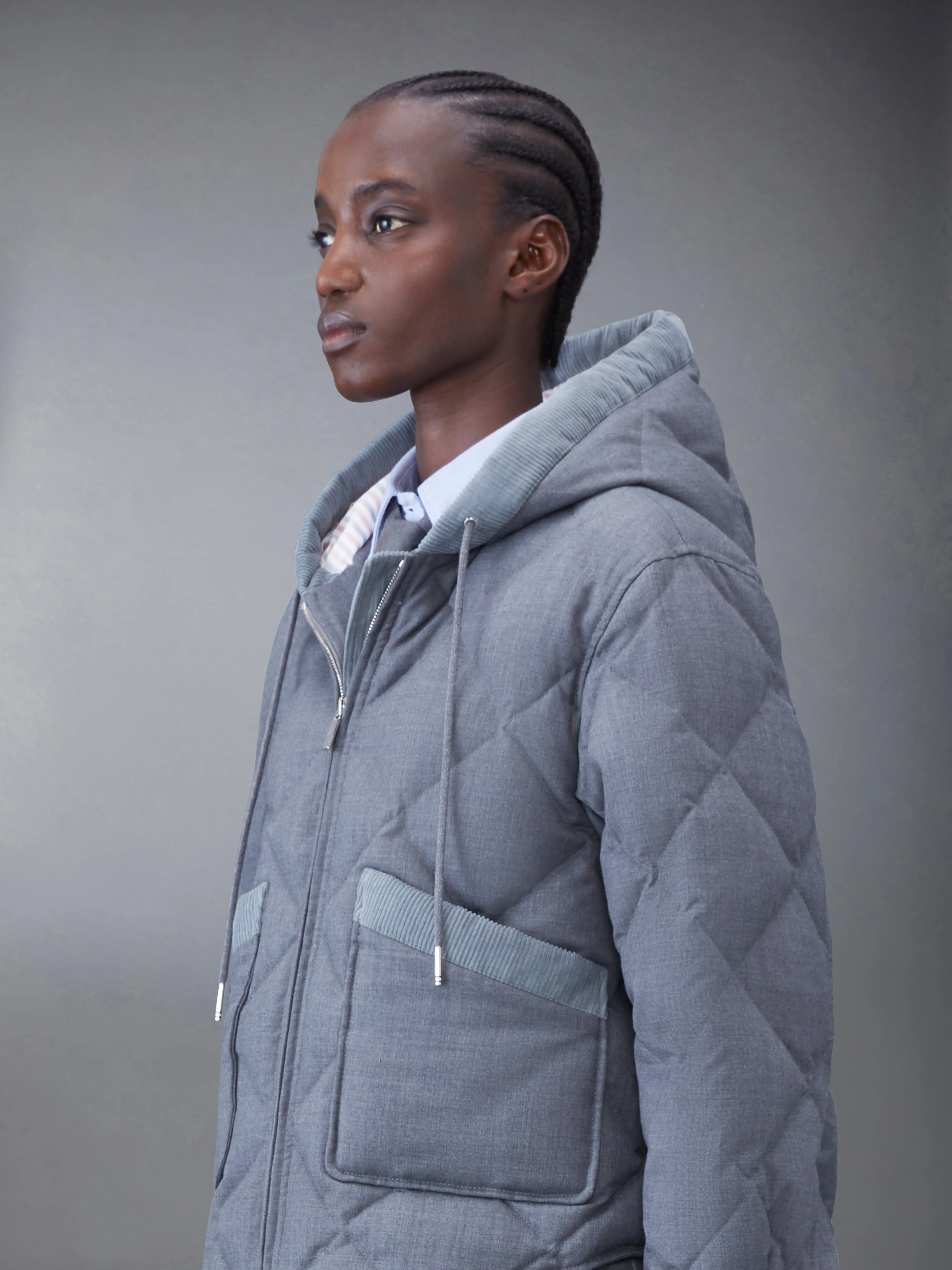 SUPER 120'S TWILL DOWN HOODED PATCH POCKET JACKET sold by Thom Browne product image thumbnail 5
