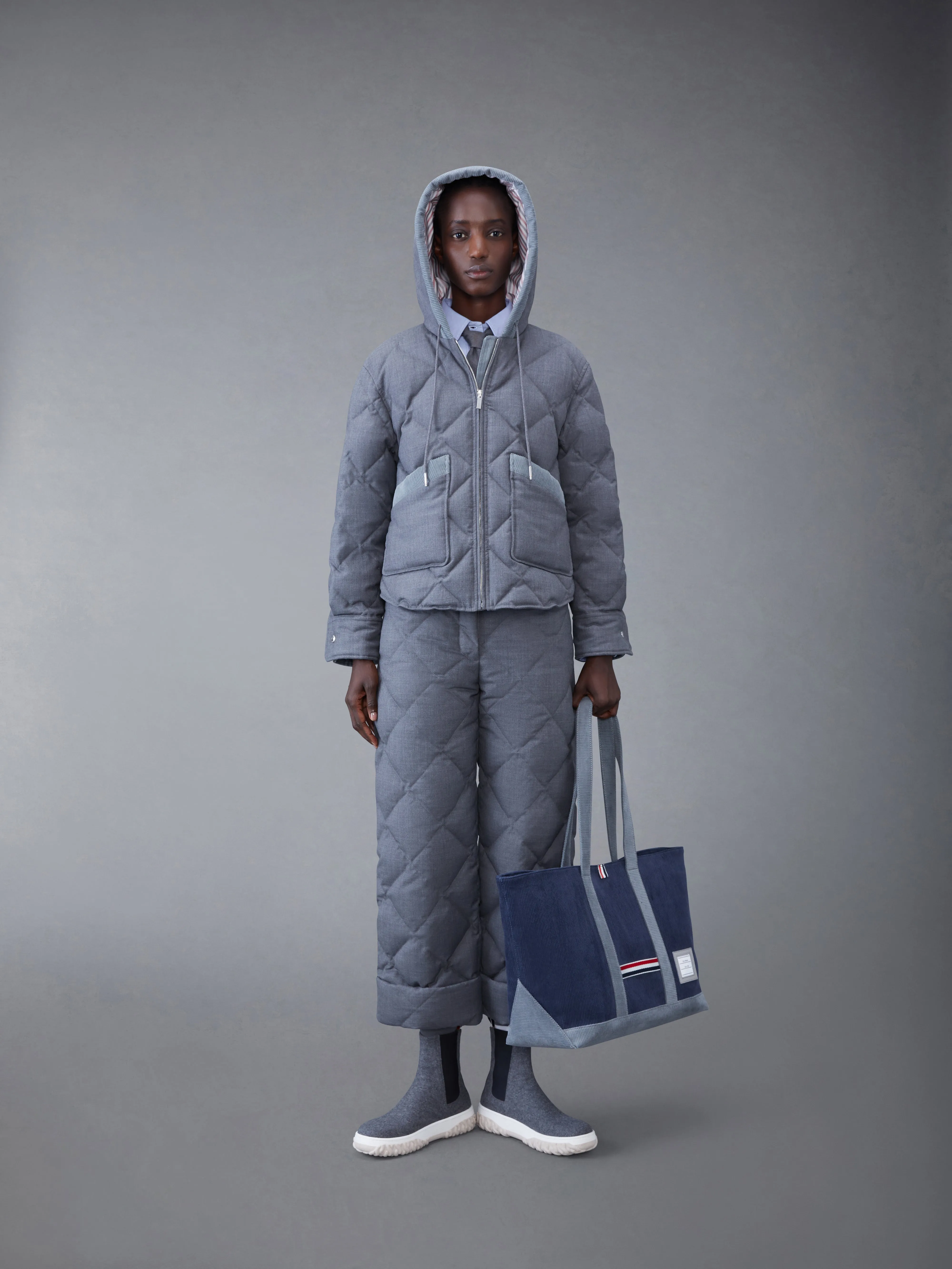 SUPER 120'S TWILL DOWN HOODED PATCH POCKET JACKET sold by Thom Browne product image thumbnail 3