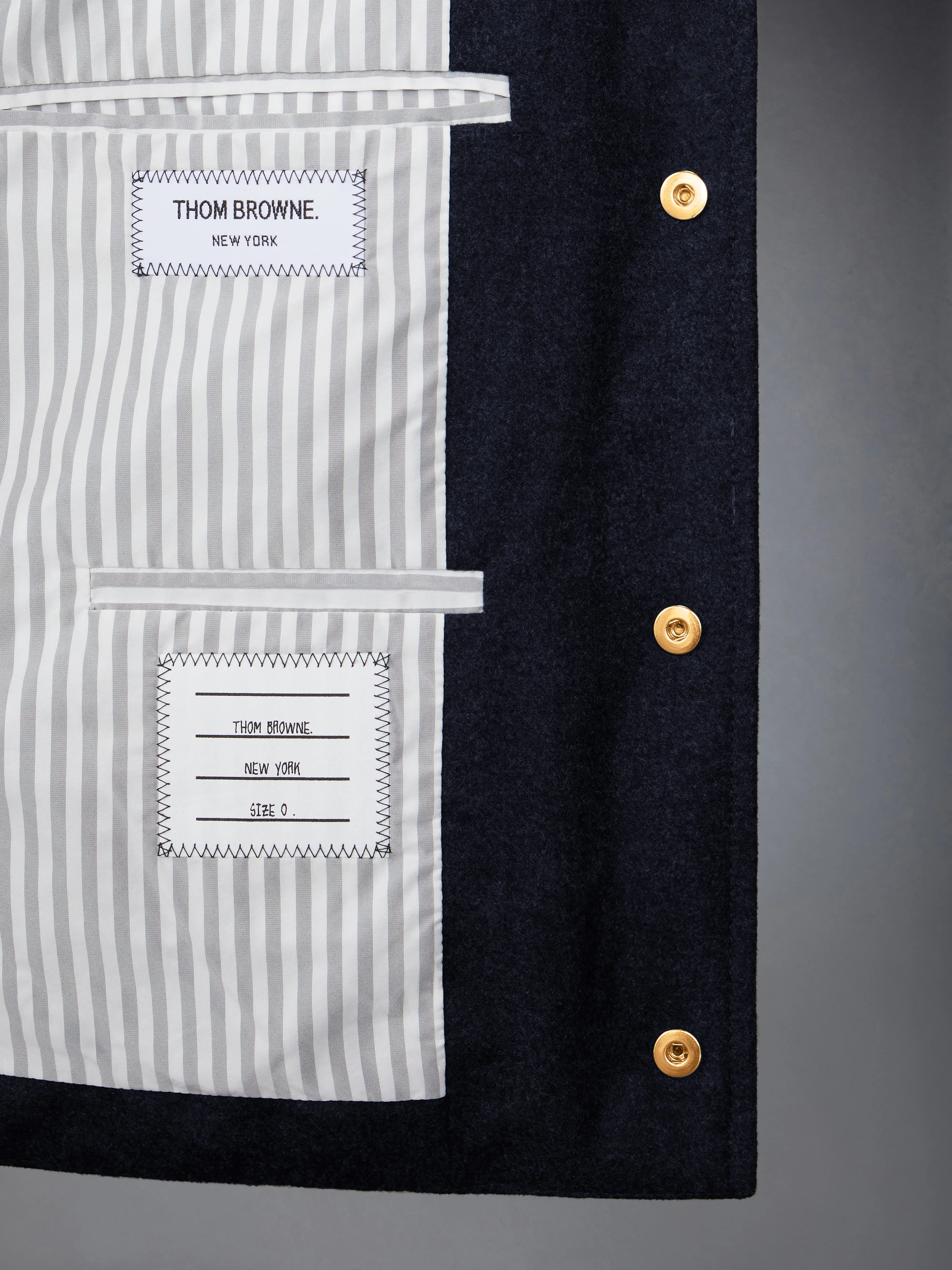 DOWNFILLED SNAP FRONT VEST W/ TONAL GROSGRAIN IN WOOL FLANNEL sold by Thom Browne product image thumbnail 5