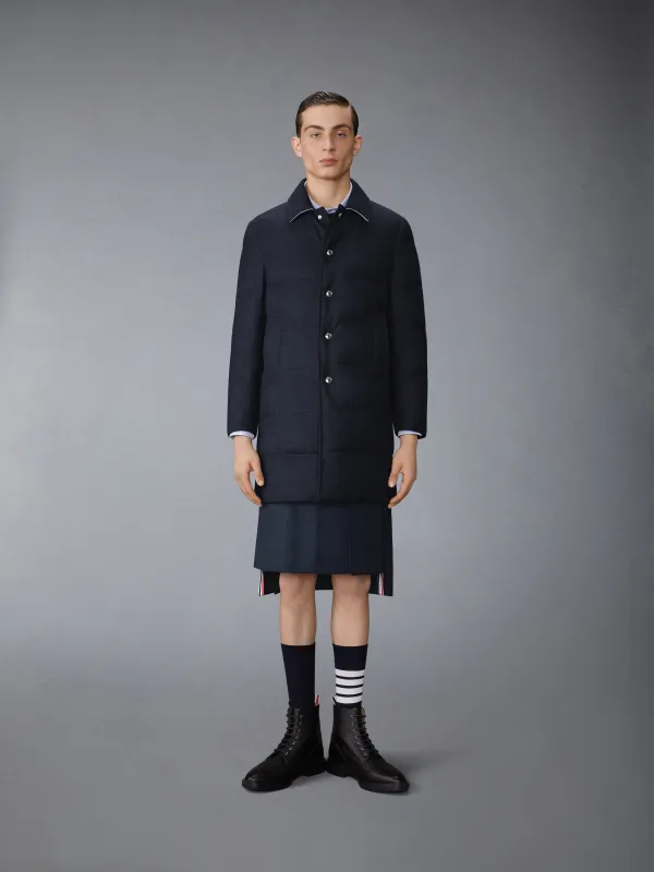 DOWNFILLED CLASSIC BAL COLLAR O/C W/ TONAL GROSGRAIN IN WOOL FLANNEL sold by Thom Browne