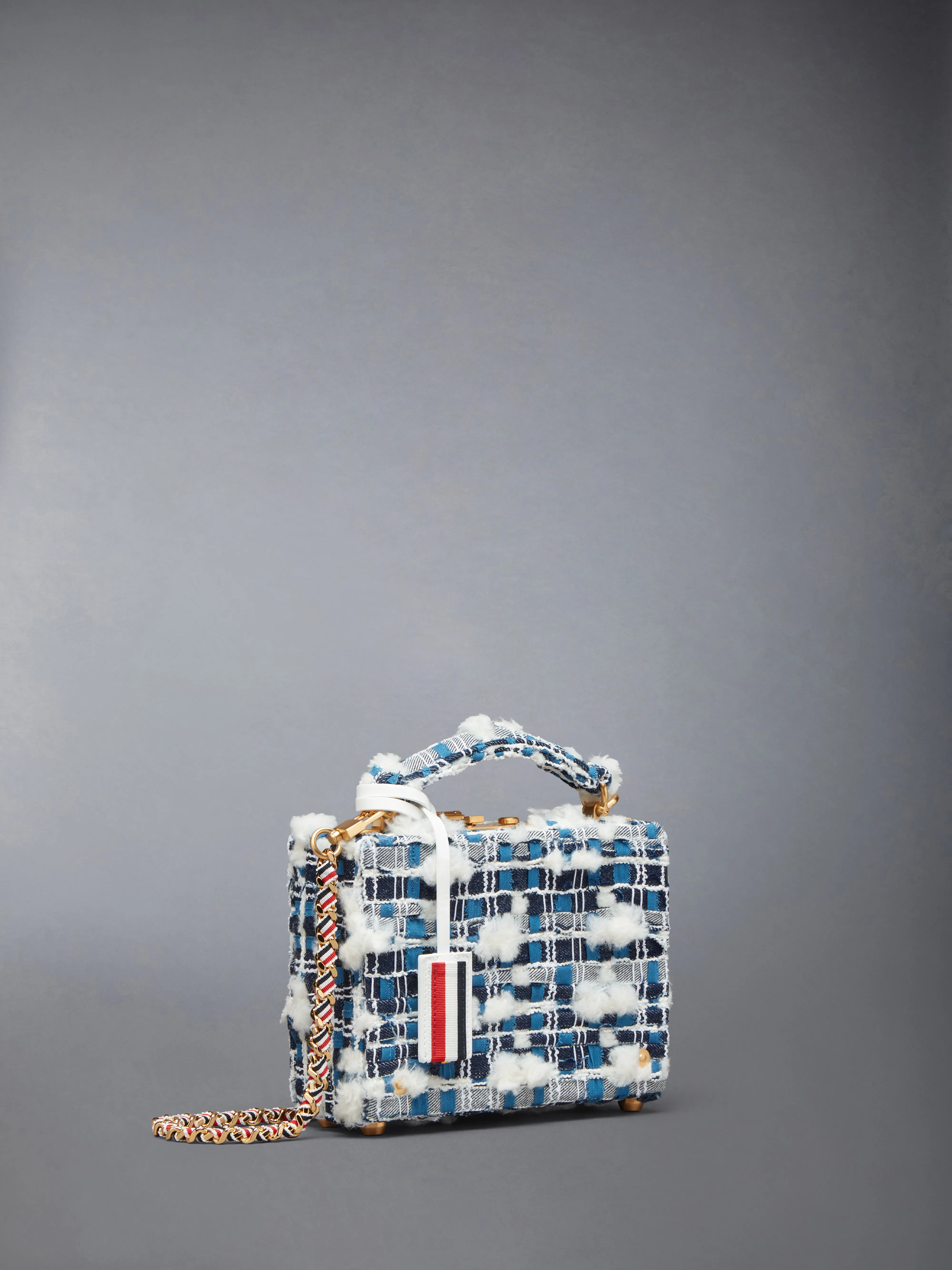 MICRO ATTACHE CASE W/ RWB GG WOVEN CHAIN IN DENIM POUF TWEED sold by Thom Browne product image thumbnail 2