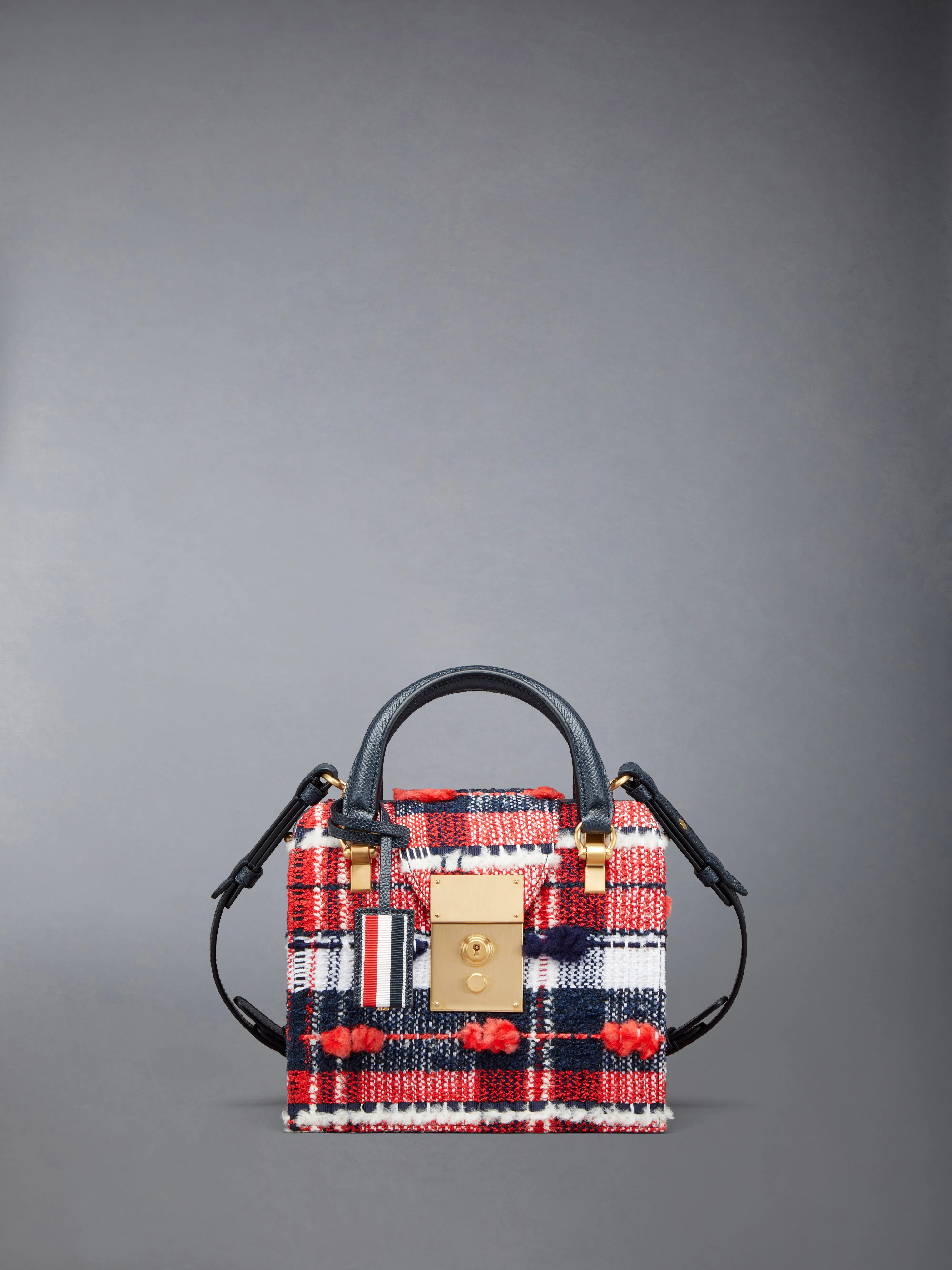 MRS. THOM MINI BAG IN MADRAS CHECK POUF TWEED sold by Thom Browne
