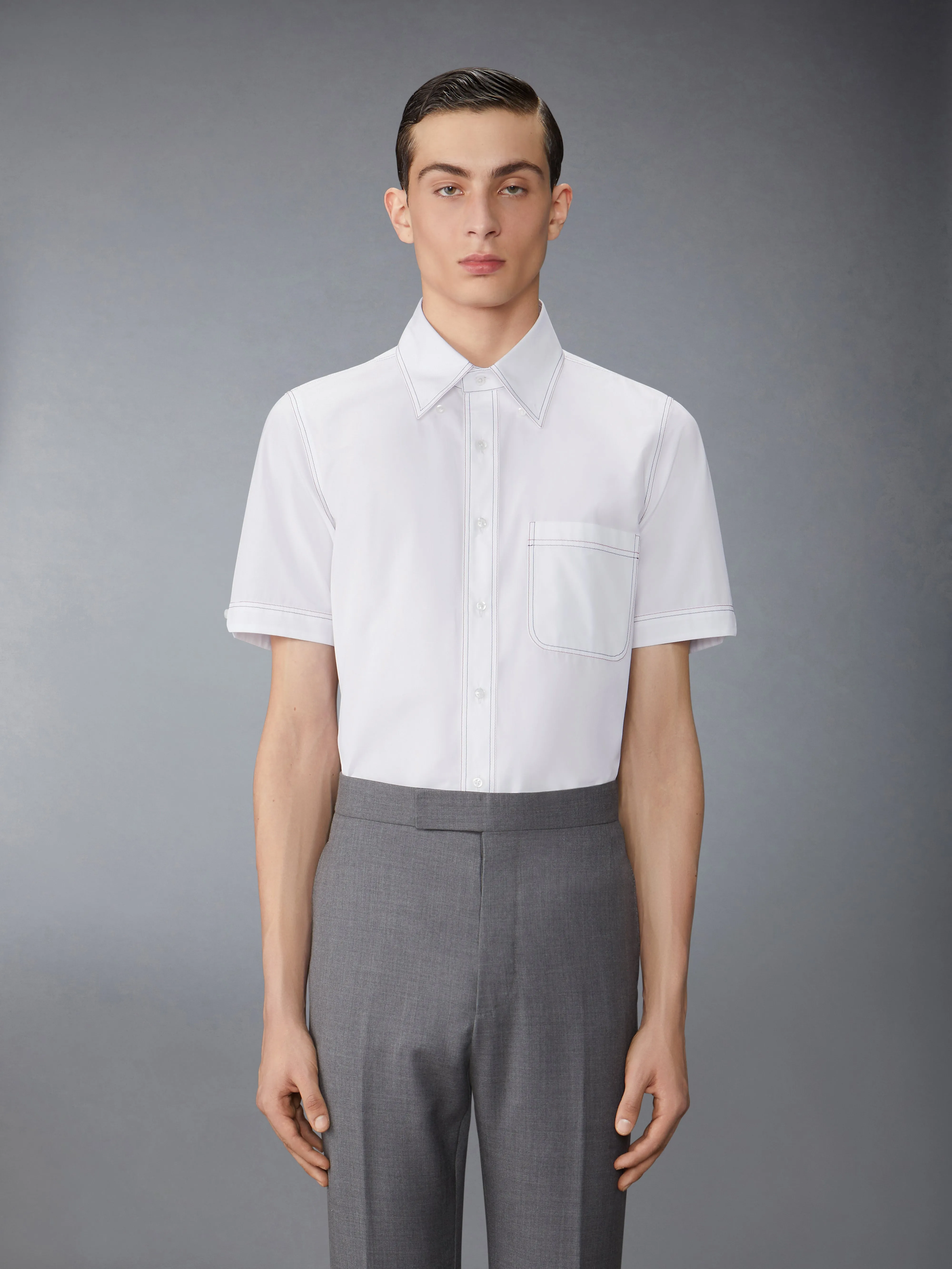 SOLID POPLIN TWIN DEEDLE CONTRAST TOPSTITCHING SHIRT sold by Thom Browne