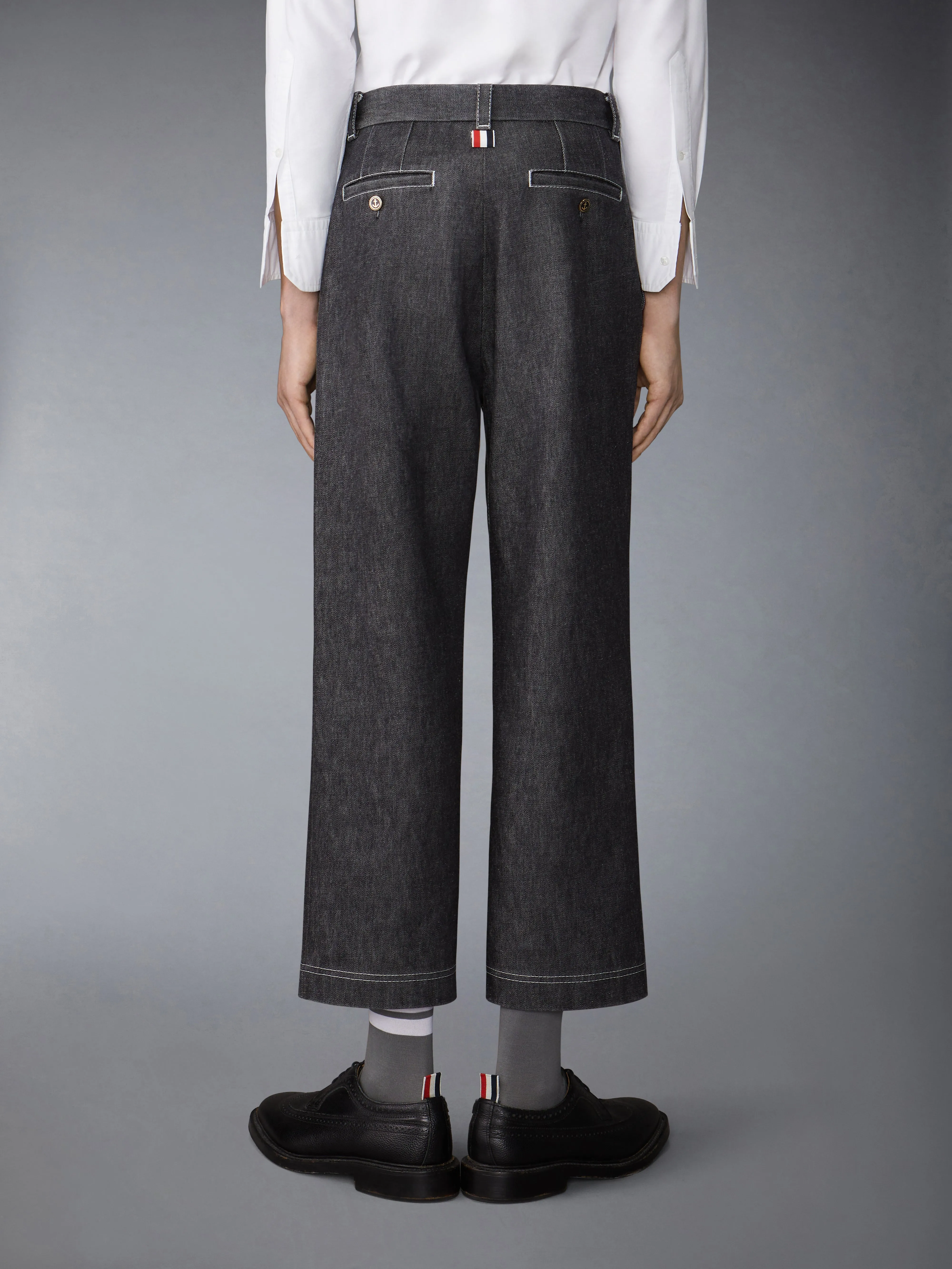 WASHED DENIM CONTRAST TOPSTITCHING UNCONSTRUCTED STRAIGHT LEG TROUSERS sold by Thom Browne product image thumbnail 2