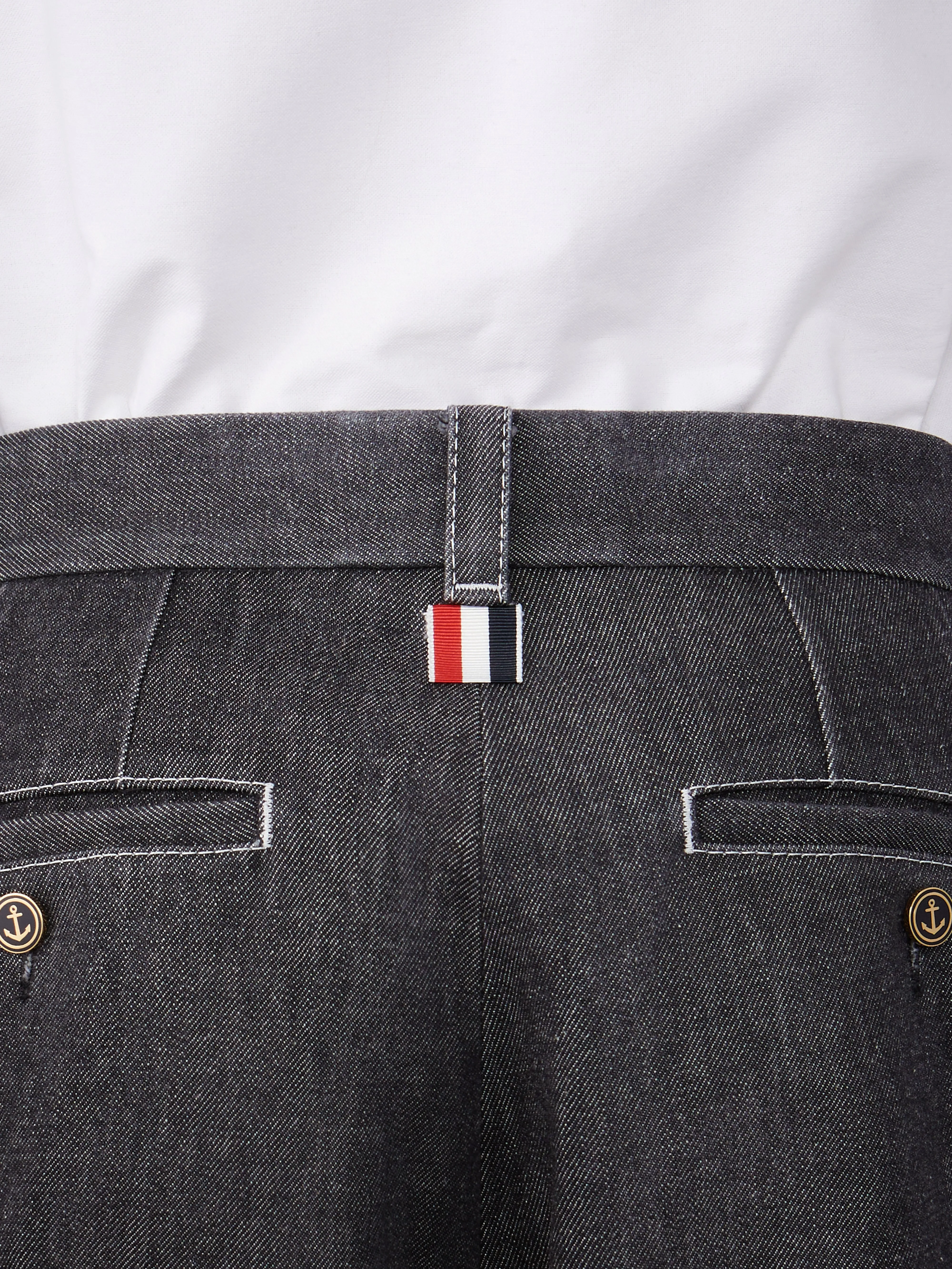 WASHED DENIM CONTRAST TOPSTITCHING UNCONSTRUCTED STRAIGHT LEG TROUSERS sold by Thom Browne product image thumbnail 4