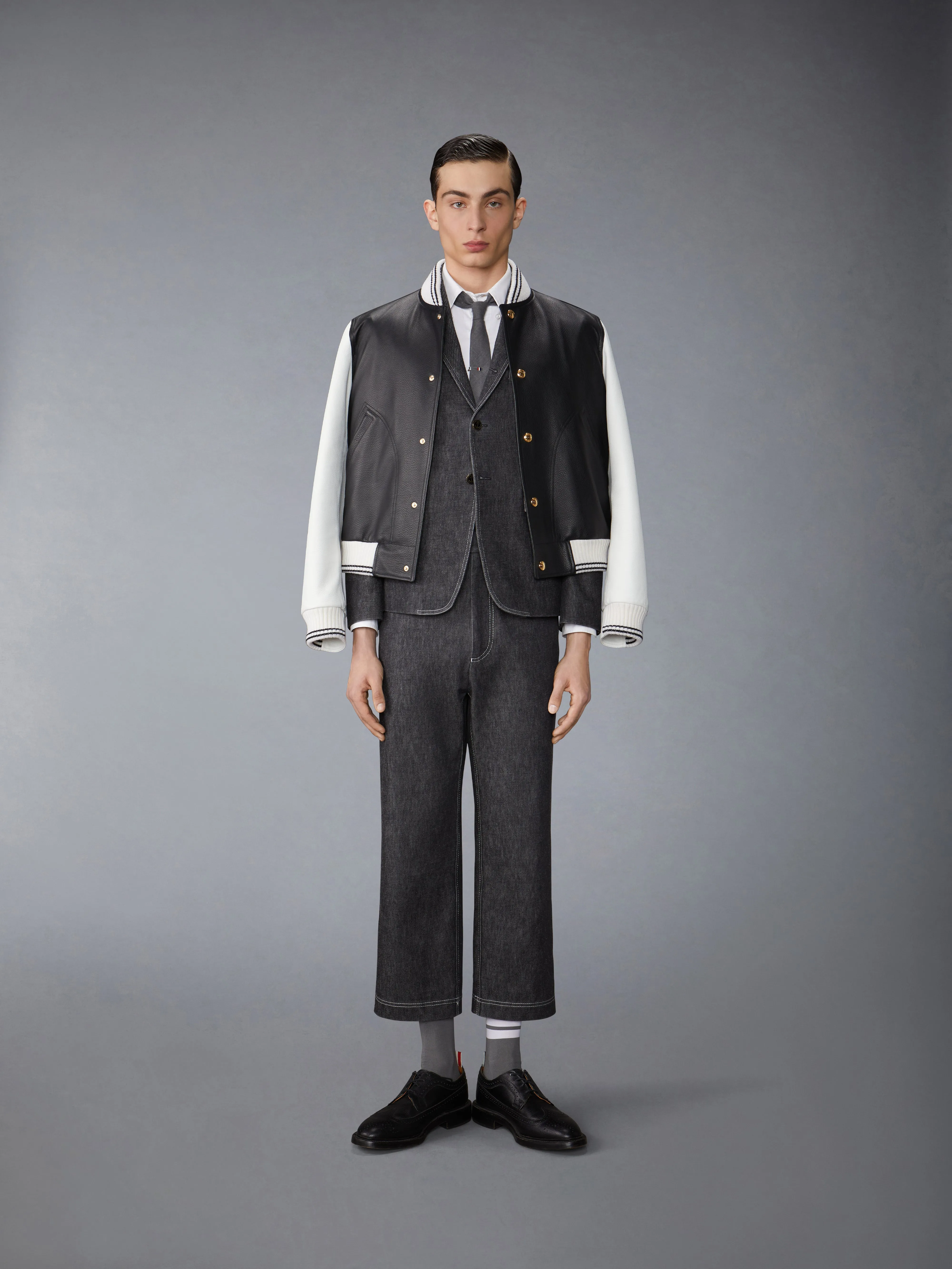 WASHED DENIM CONTRAST TOPSTITCHING UNCONSTRUCTED STRAIGHT LEG TROUSERS sold by Thom Browne product image thumbnail 3