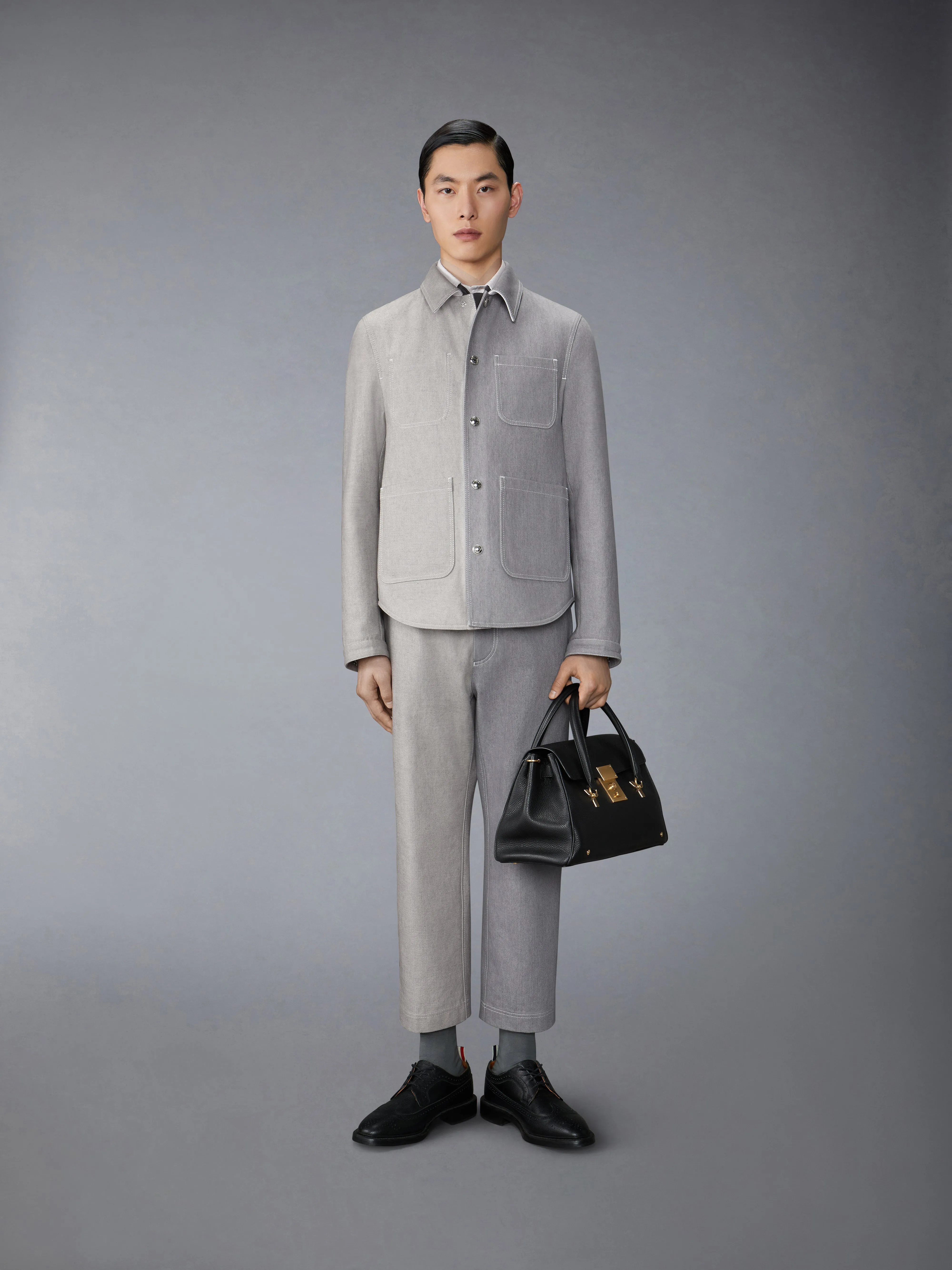 WASHED DENIM CONTRAST TOPSTITCHING UNCONSTRUCTED STRAIGHT LEG TROUSERS sold by Thom Browne product image thumbnail 3