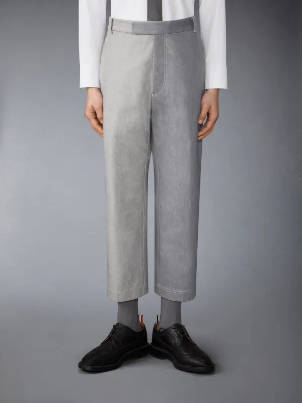 WASHED DENIM CONTRAST TOPSTITCHING UNCONSTRUCTED STRAIGHT LEG TROUSERS made by Thom Browne