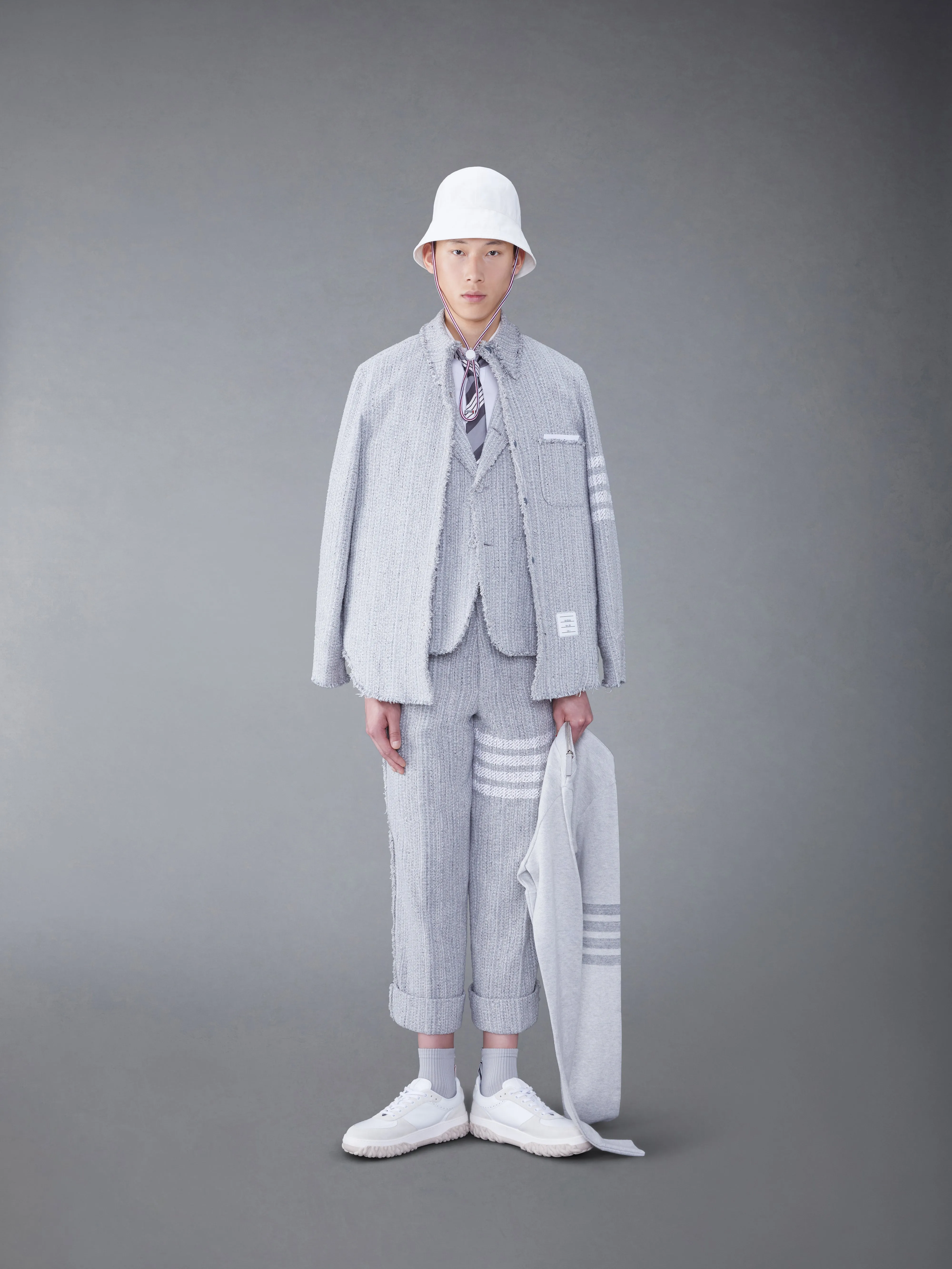 TWEED FRAY 4-BAR SACK TROUSER sold by Thom Browne product image thumbnail 4