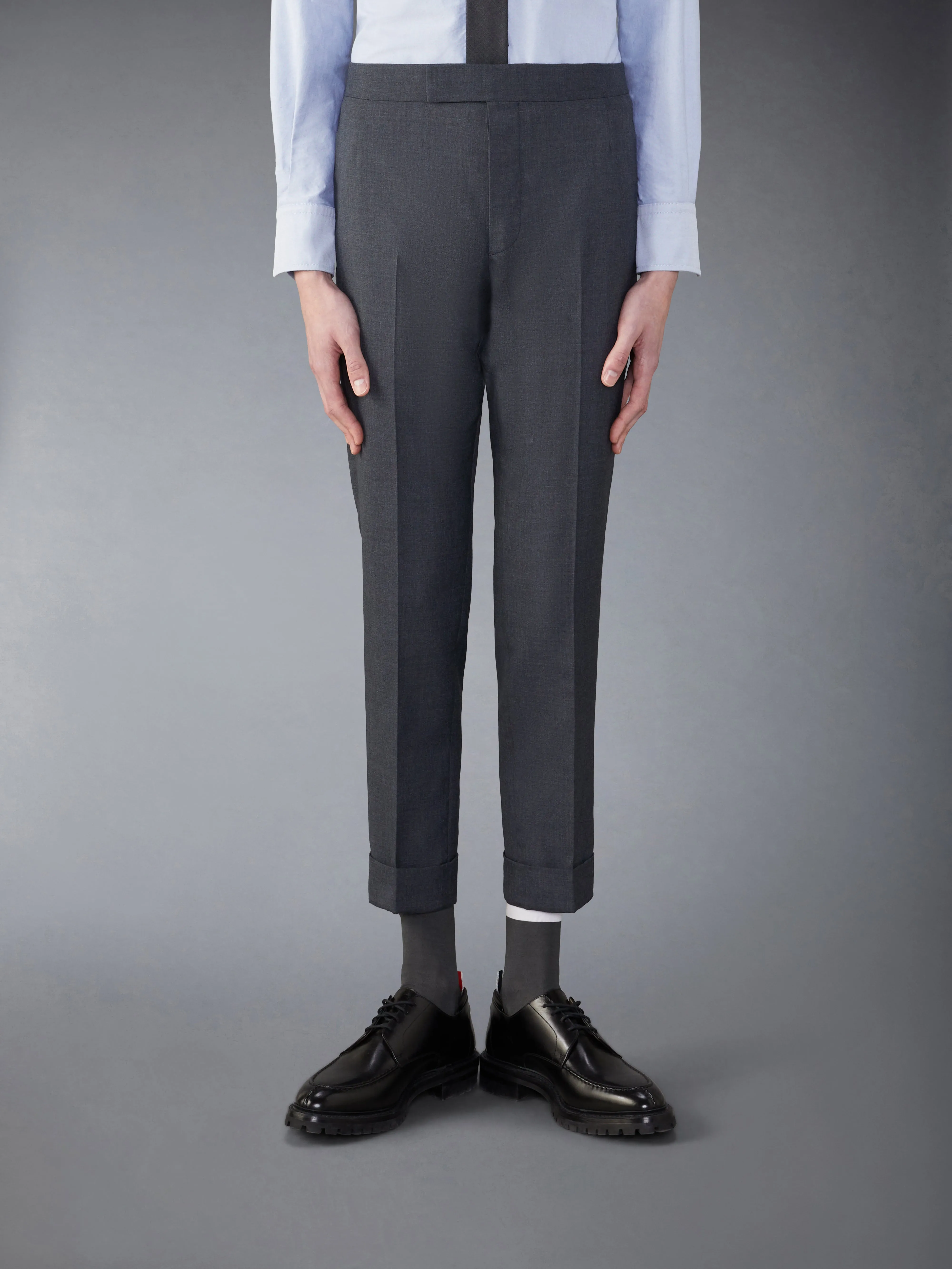 SCHOOL UNIFORM MID RISE SKINNY TROUSERS sold by Thom Browne