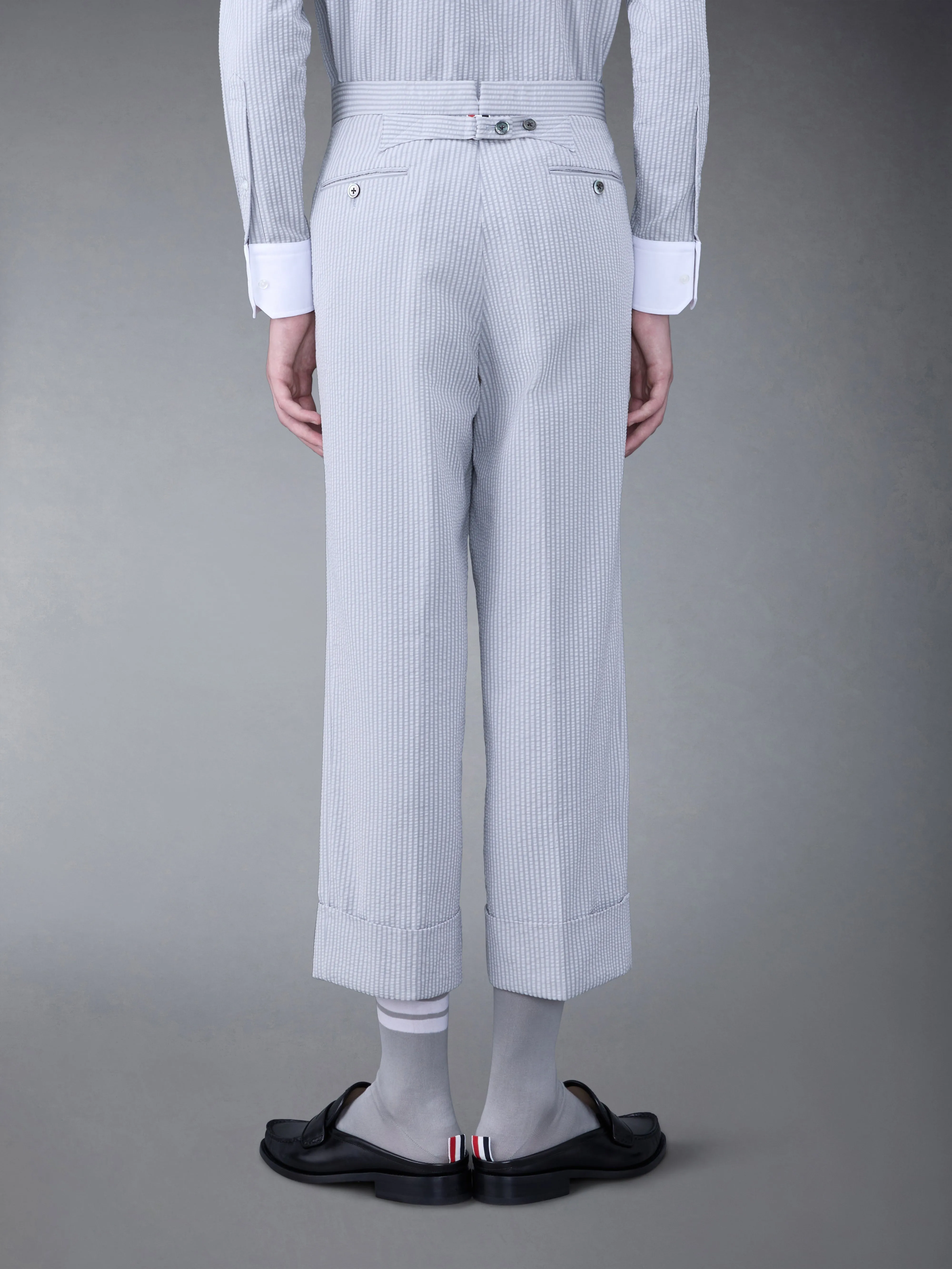 SEERSUCKER LOW RISE BACKSTRAP TROUSER sold by Thom Browne product image thumbnail 2