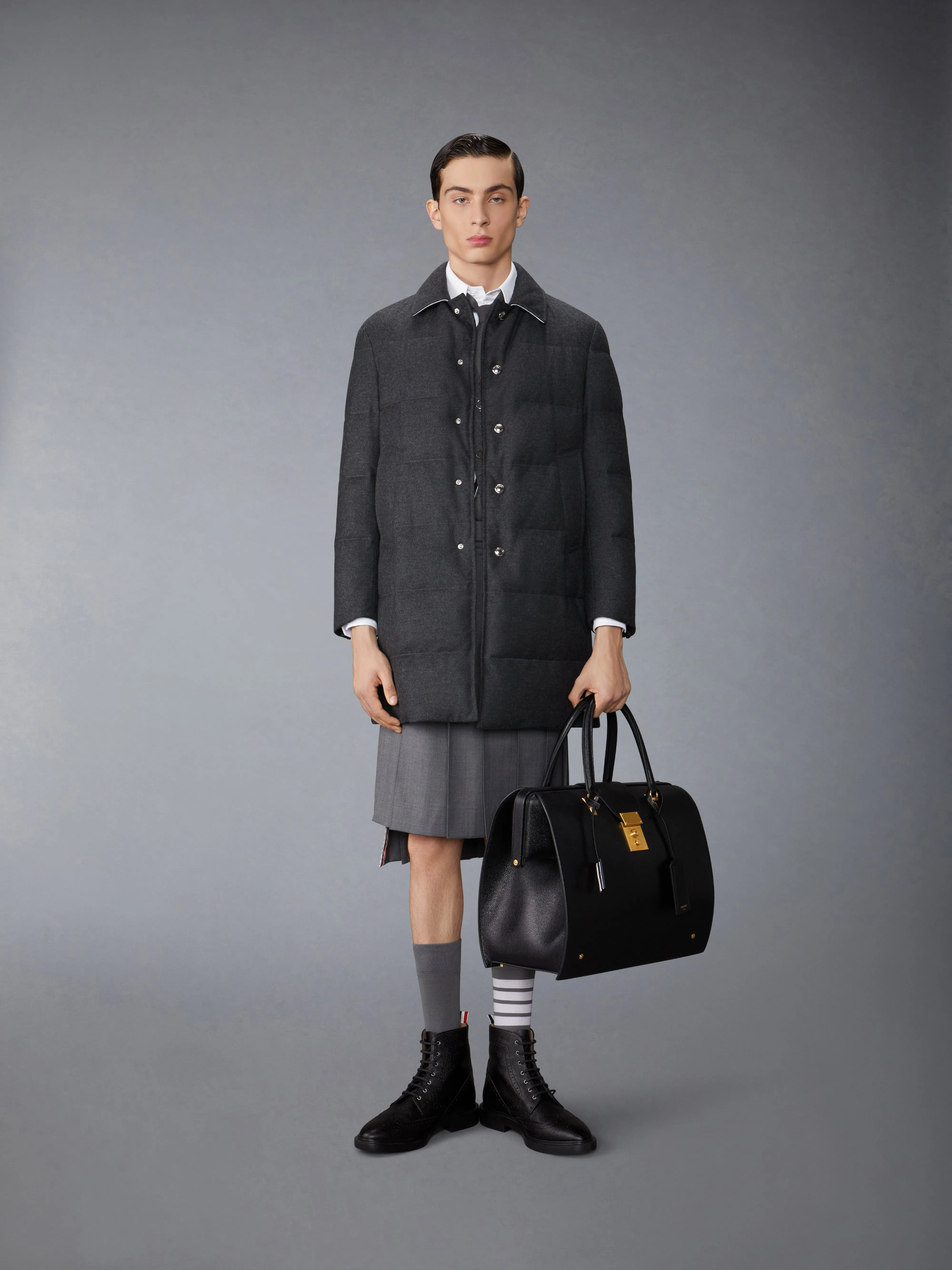WOOL FLANNEL DOWN FILL CLASSIC BAL COLLAR OVERCOAT sold by Thom Browne product image thumbnail 3