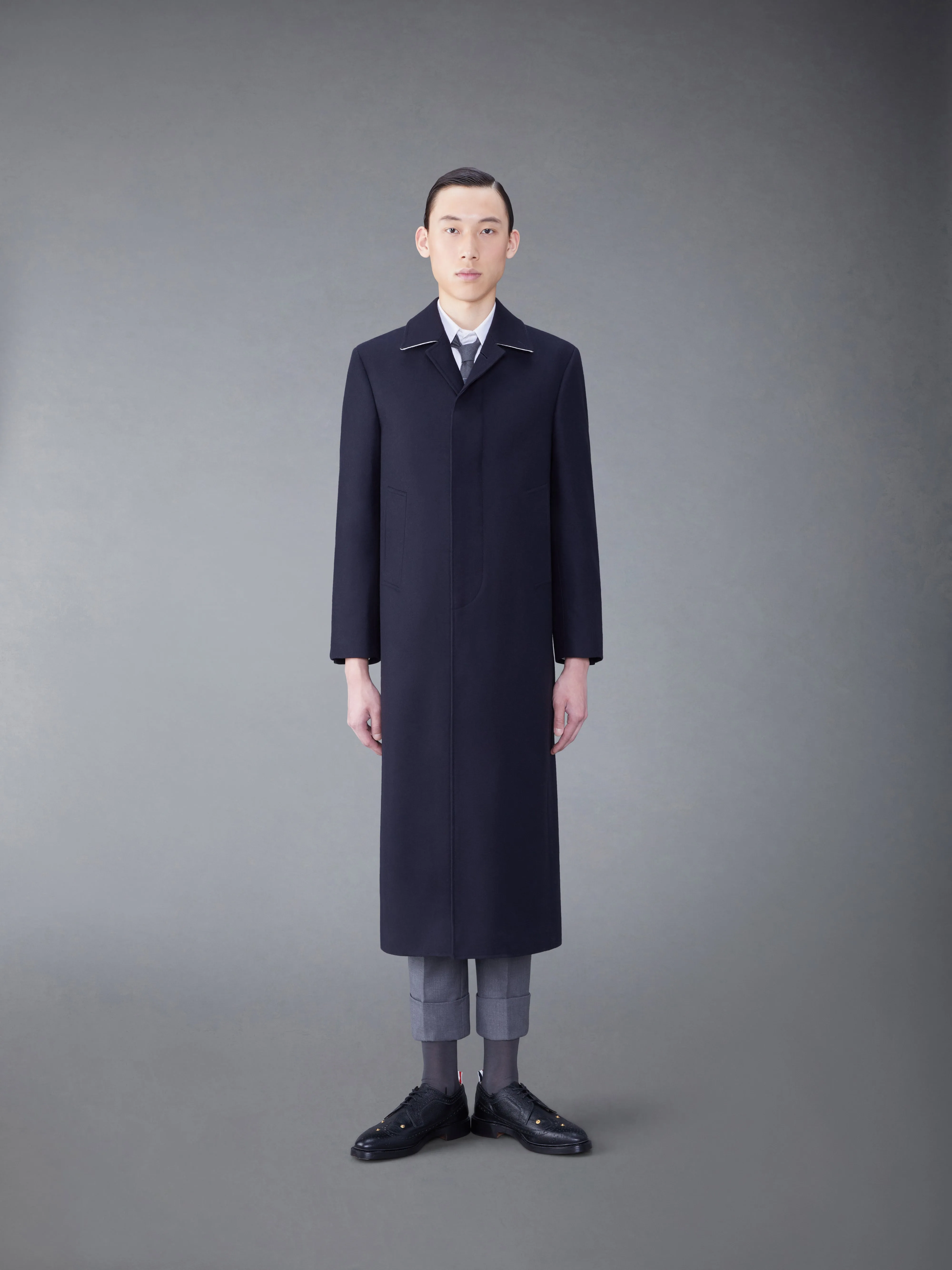 MELTON BUTTON BAL COLLAR COAT sold by Thom Browne