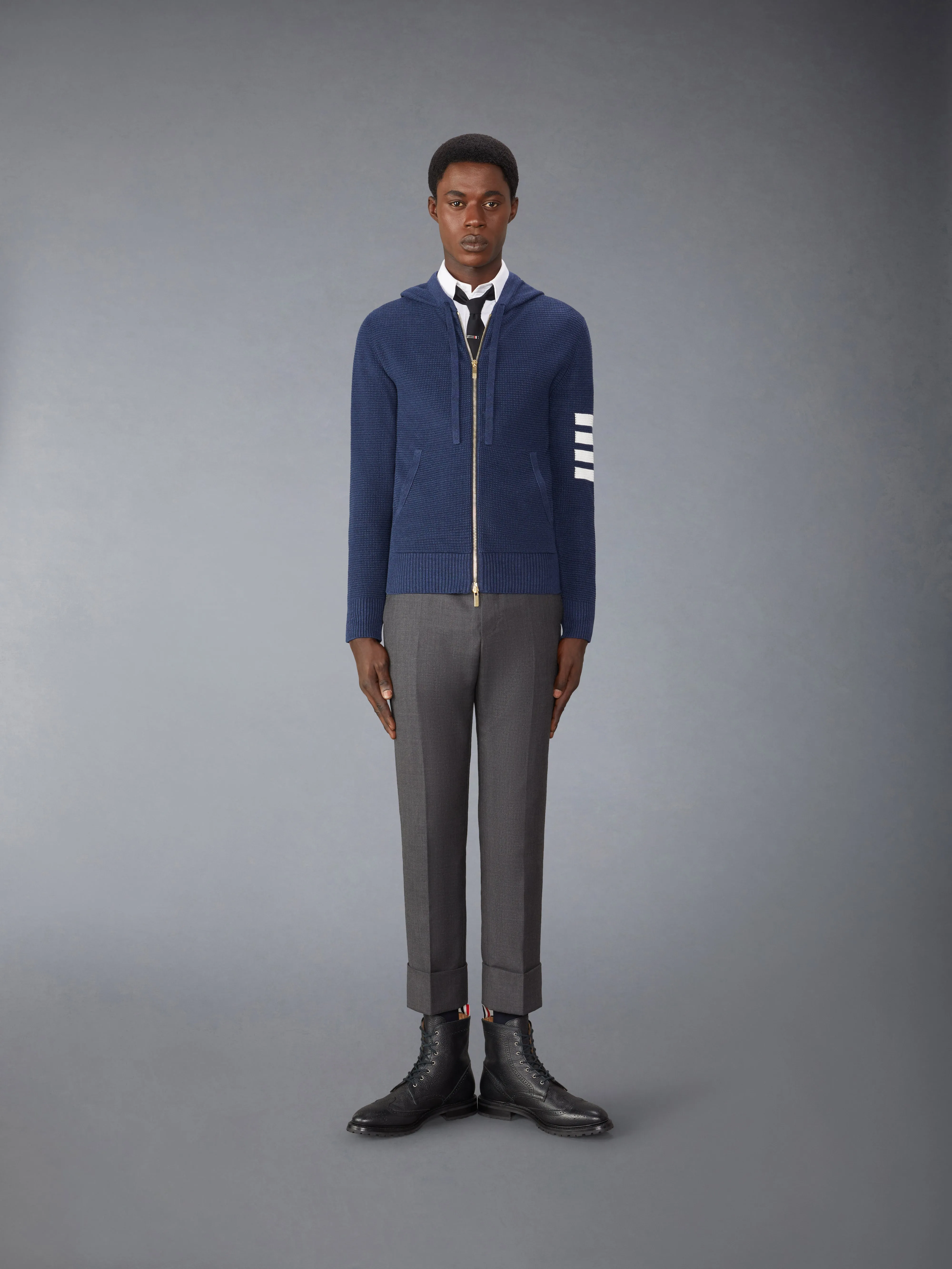 LINEN COTTON 4-BAR RELAXED FIT ZIP UP HOODIE sold by Thom Browne product image thumbnail 4