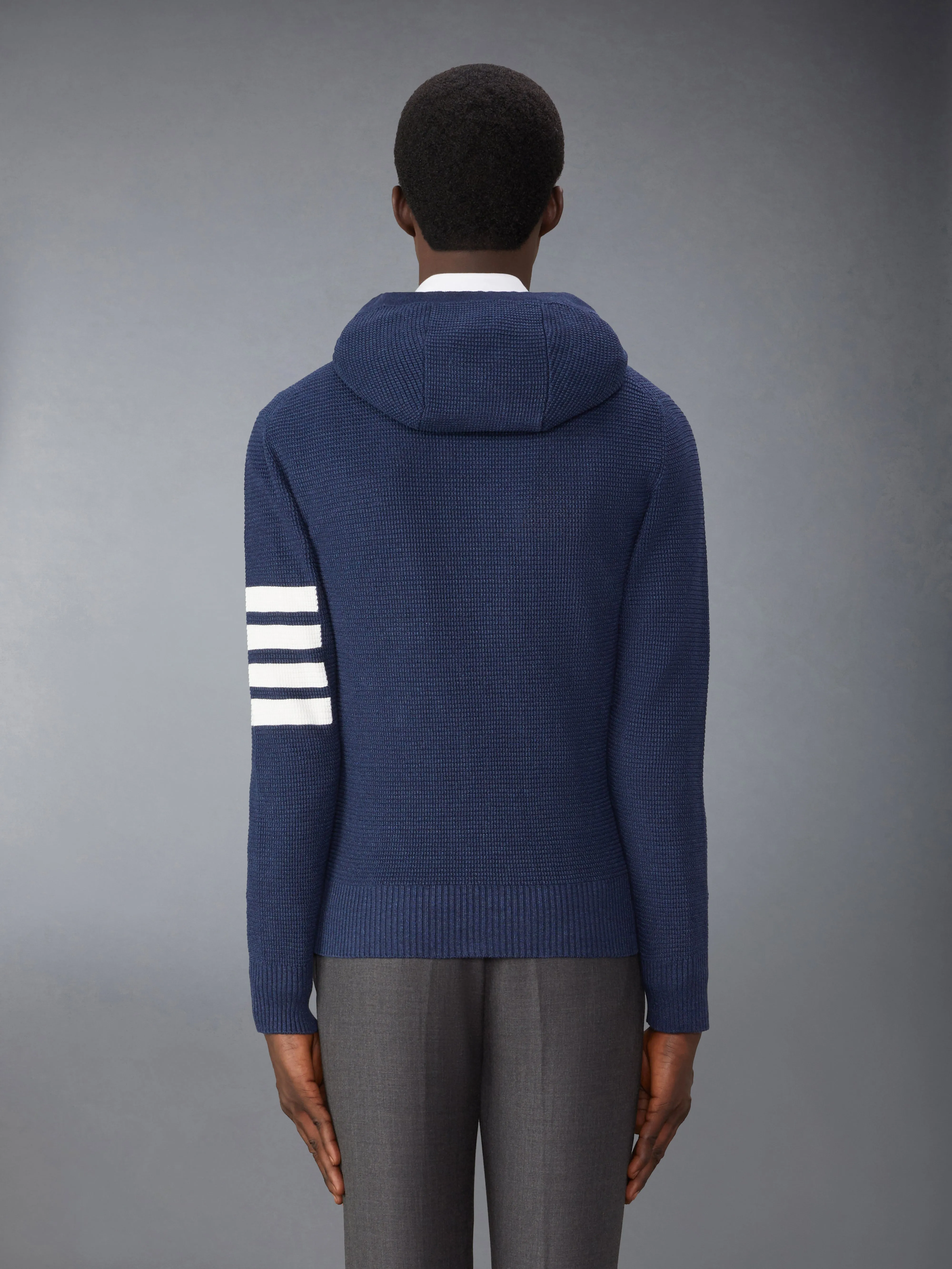 LINEN COTTON 4-BAR RELAXED FIT ZIP UP HOODIE sold by Thom Browne product image thumbnail 2