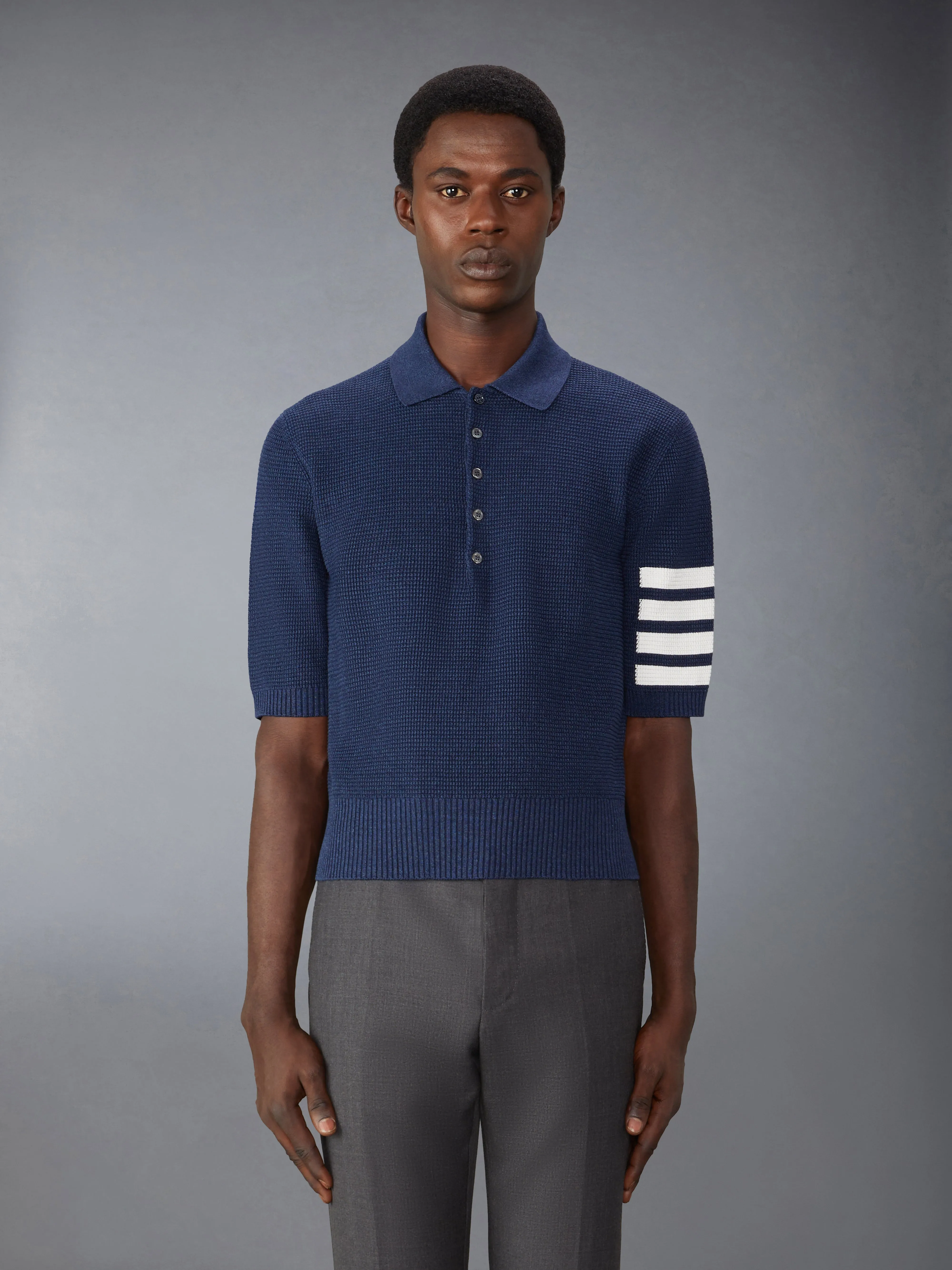 LINEN COTTON 4-BAR RELAXED FIT POLO sold by Thom Browne