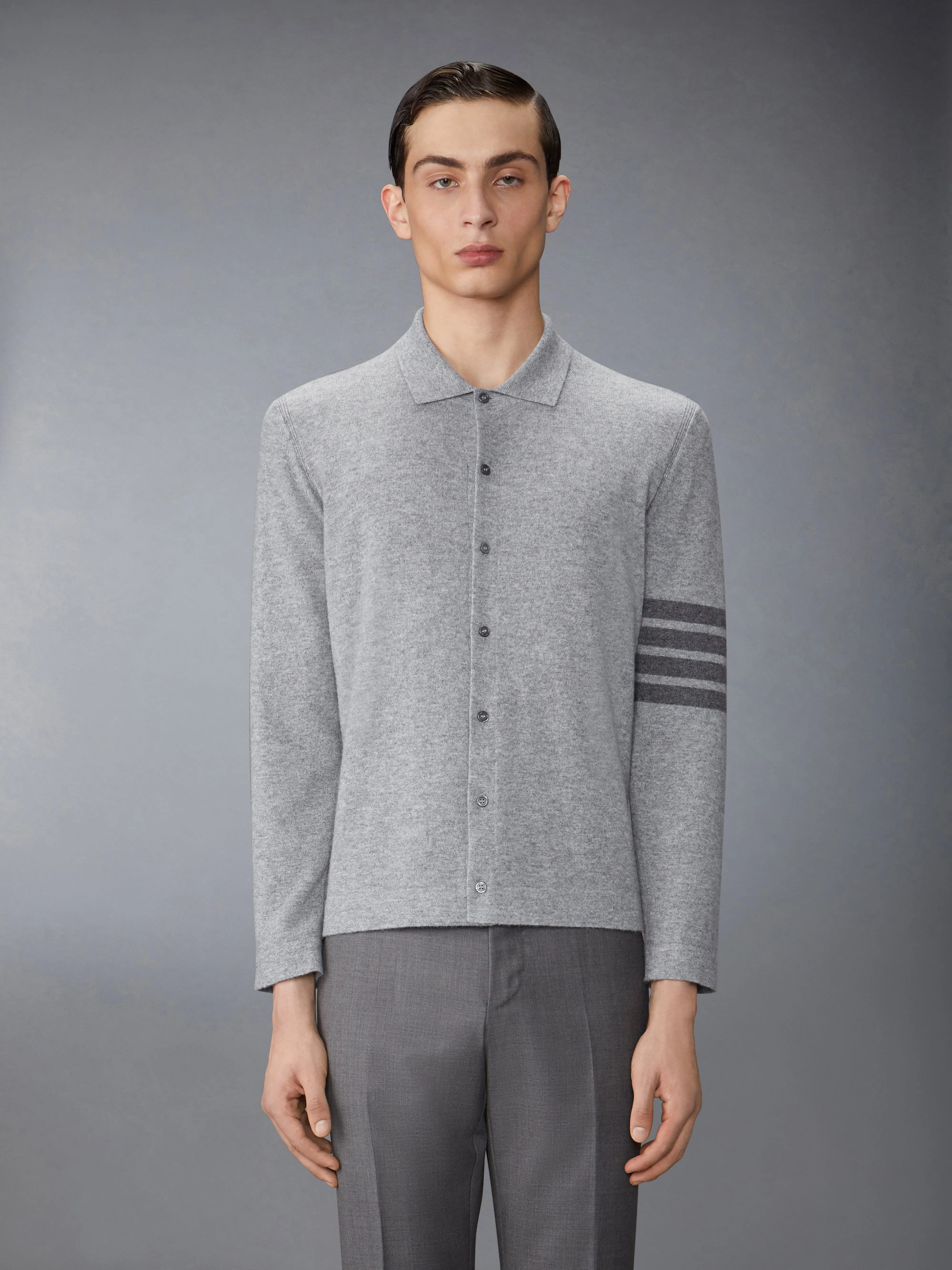 CASHMERE JERSEY STITCH 4-BAR SHIRT sold by Thom Browne