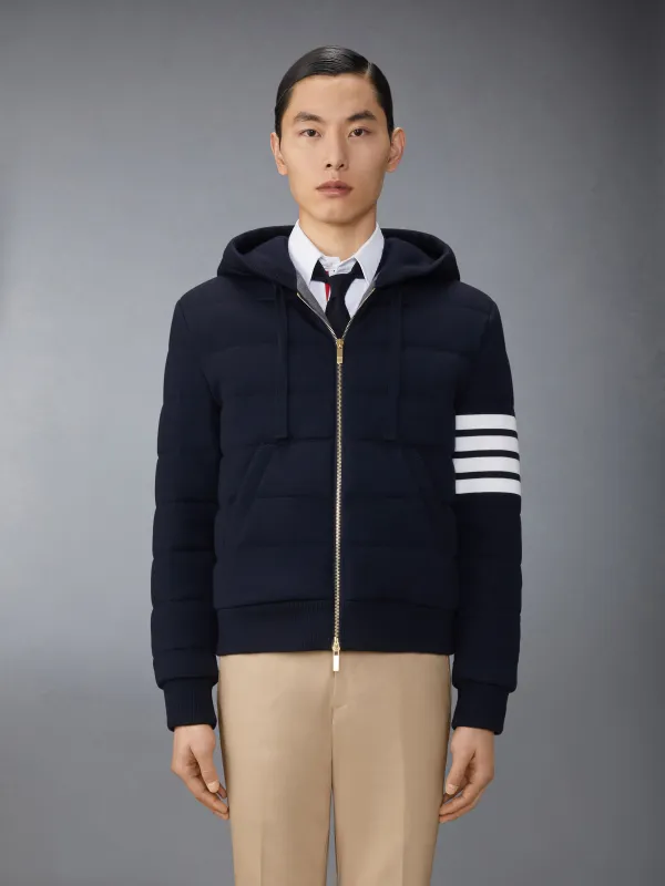 MERINO WOOL JERSEY STITCH PADDED 4-BAR ZIP UP HOODIE sold by Thom Browne