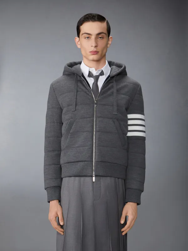 MERINO WOOL JERSEY STITCH PADDED 4-BAR ZIP UP HOODIE sold by Thom Browne